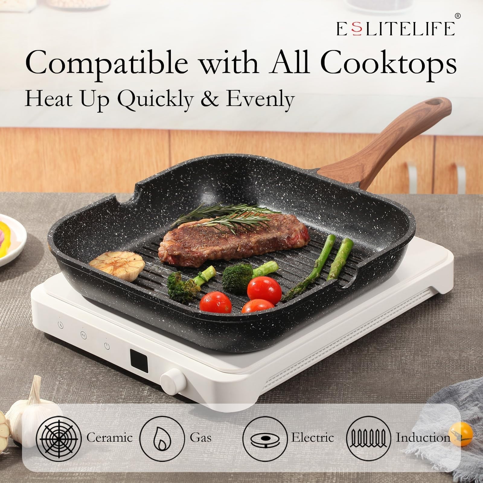 Optimized eBay Title:  "11-Inch Nonstick Grill Pan with Lid & Tongs - Versatile3