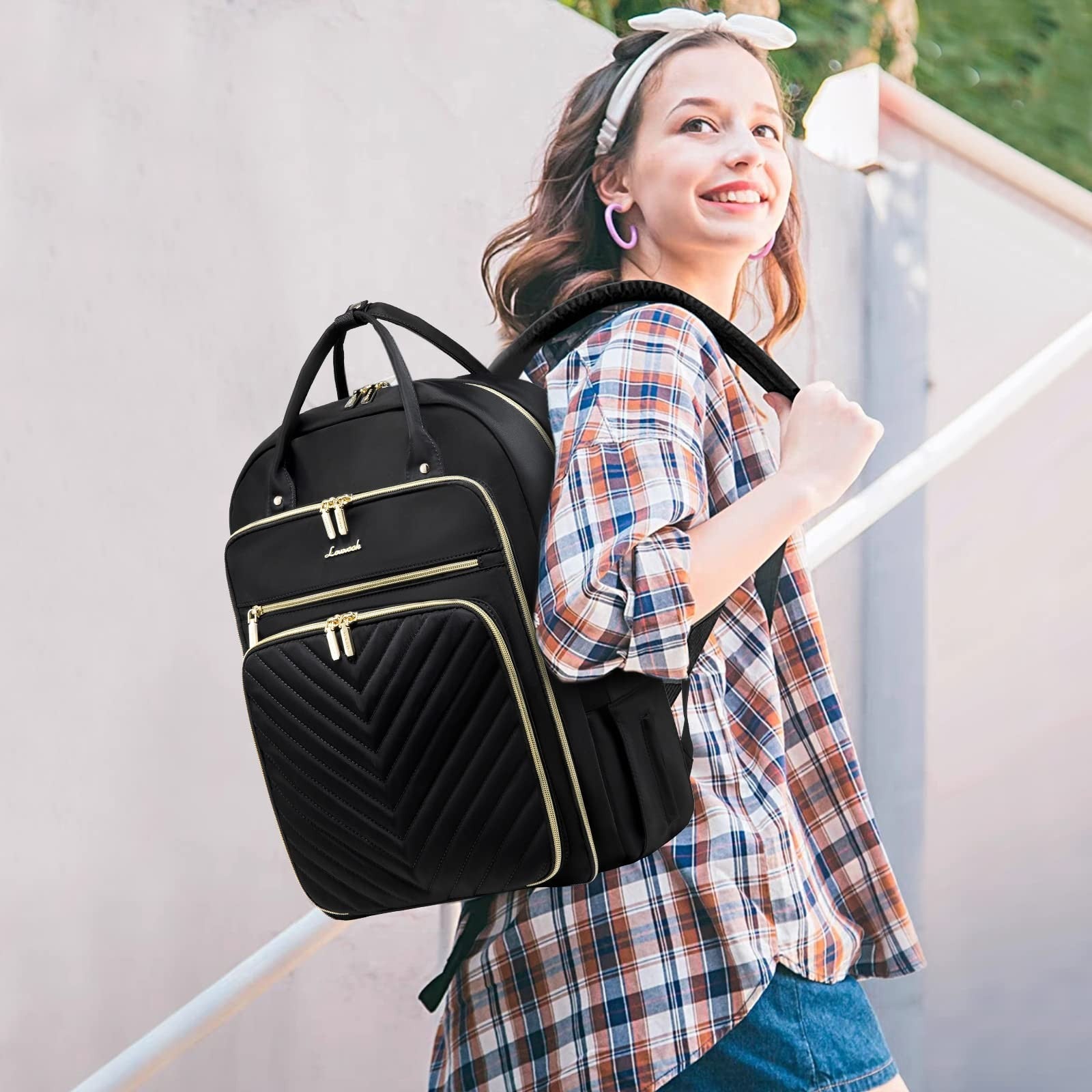 Stylish 15.6" Laptop Backpack for Women, Waterproof Travel Bag with USB Port, Bl2