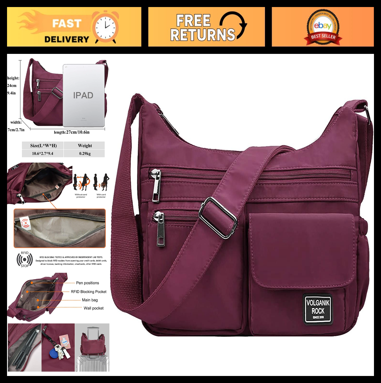 Lightweight Waterproof Crossbody Bag for Women | RFID Travel Shoulder Purse0