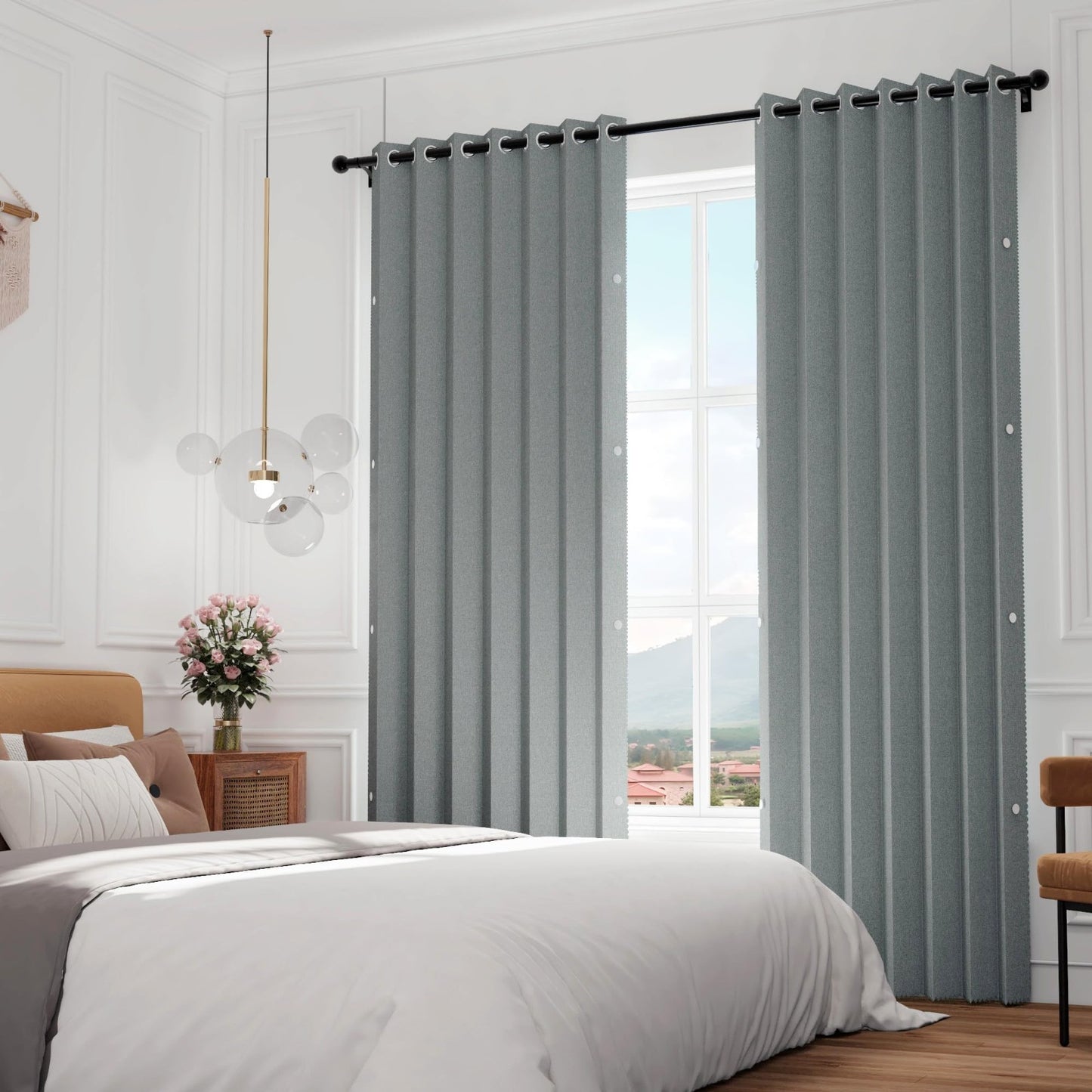 Full Blackout Pleated Folding Door Curtains   Accordion Style, Grey, W52 x L728