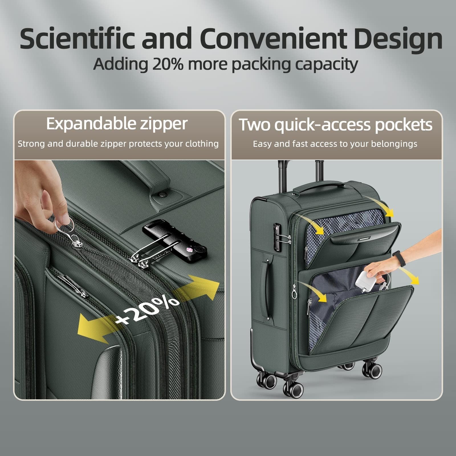 3 Piece Softside Luggage Set - Expandable, Lightweight, 360° Spinner Wheels, TSA4