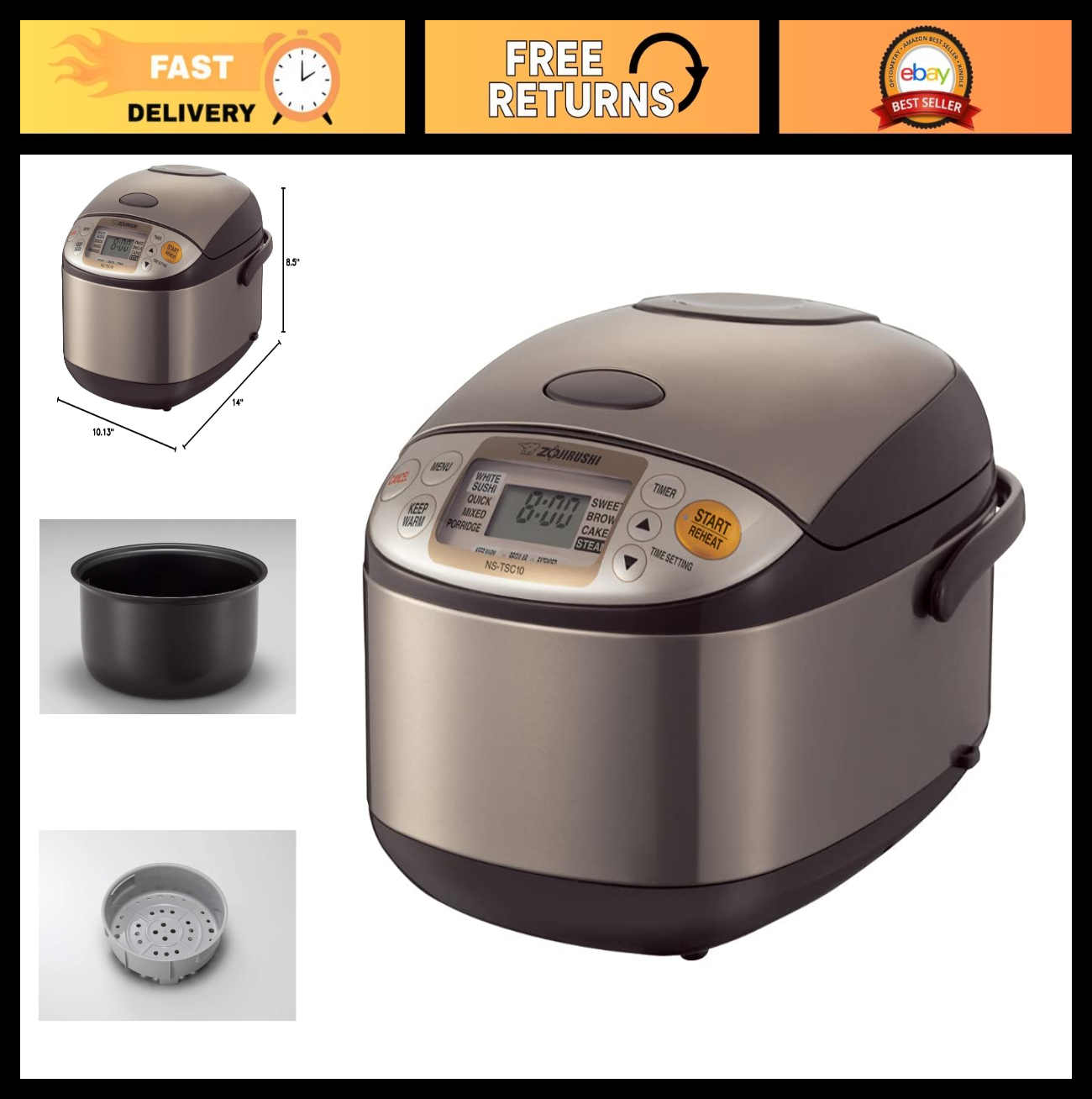 5.5 Cup Micom Rice Cooker & Warmer, LCD Controls, Delay Timer, 1.0L Capacity0
