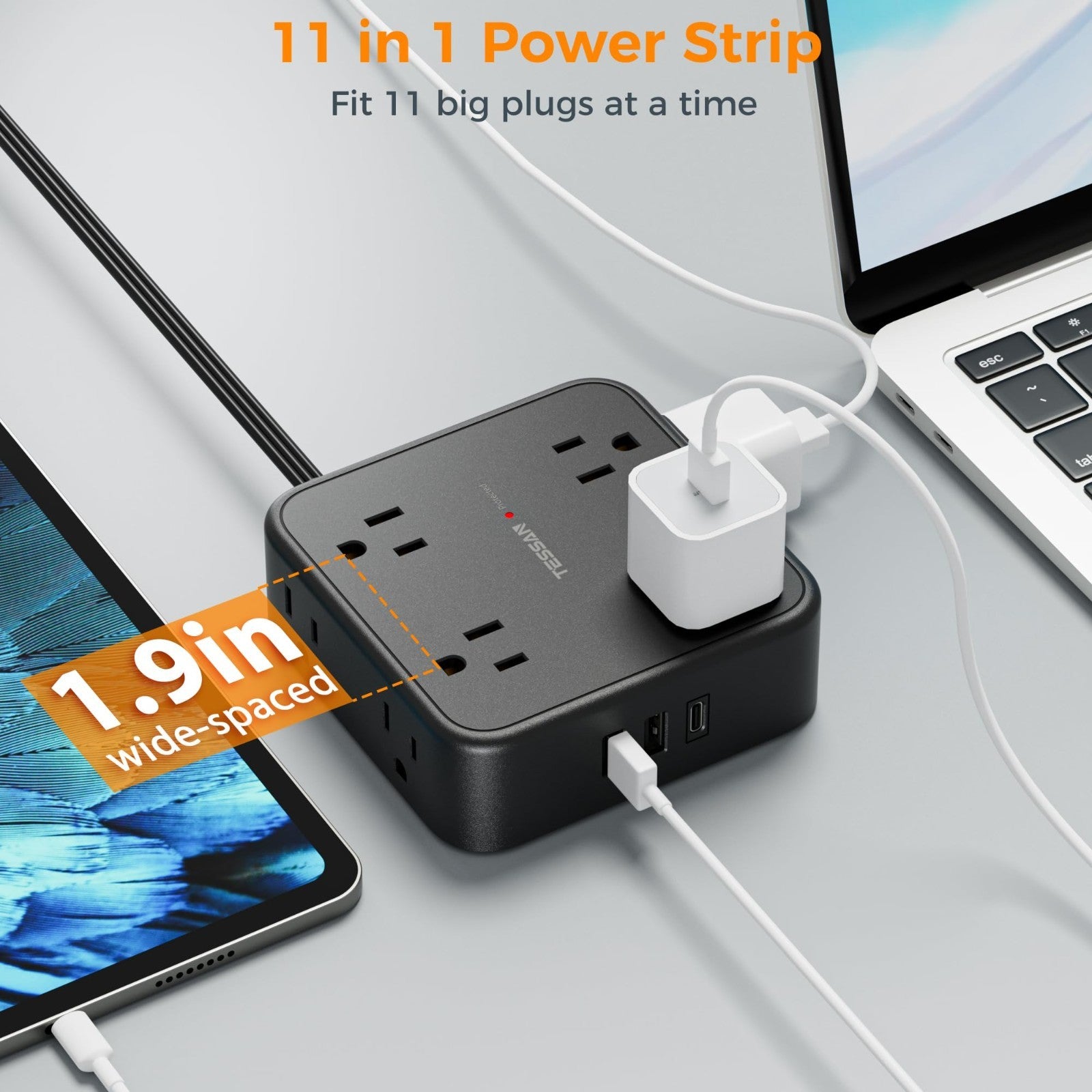 Surge Protector Power Strip 900J Protection, 25 Ft Extension Cord, Black3