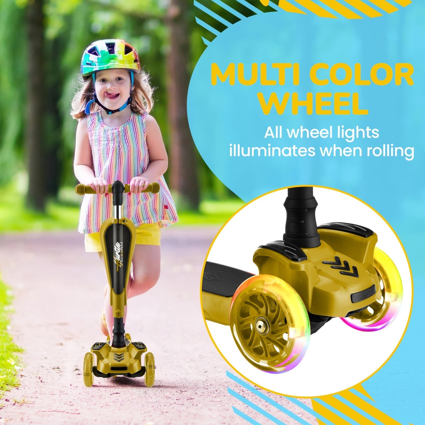 3-Wheeled Kids Scooter with LED Lights, Adjustable Handlebar, Foldable Seat - Si4