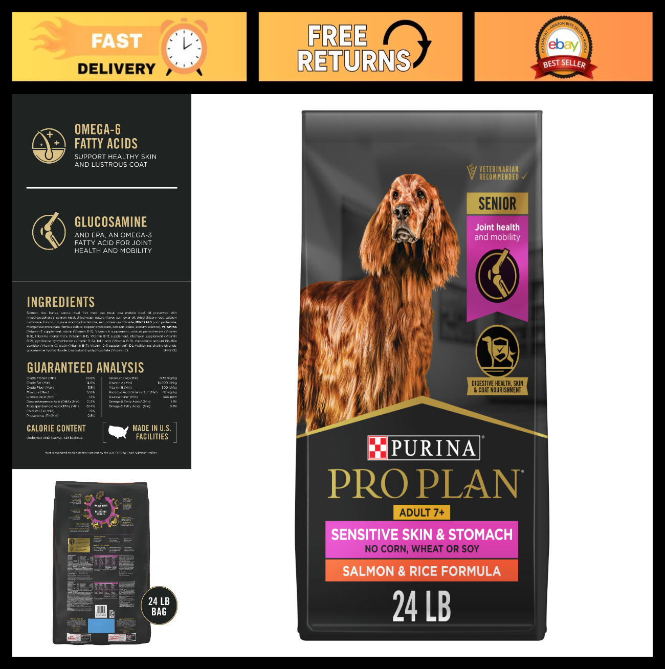 Sensitive Skin & Stomach Dry Dog Food for Seniors 7+ Salmon & Rice 24 lb0