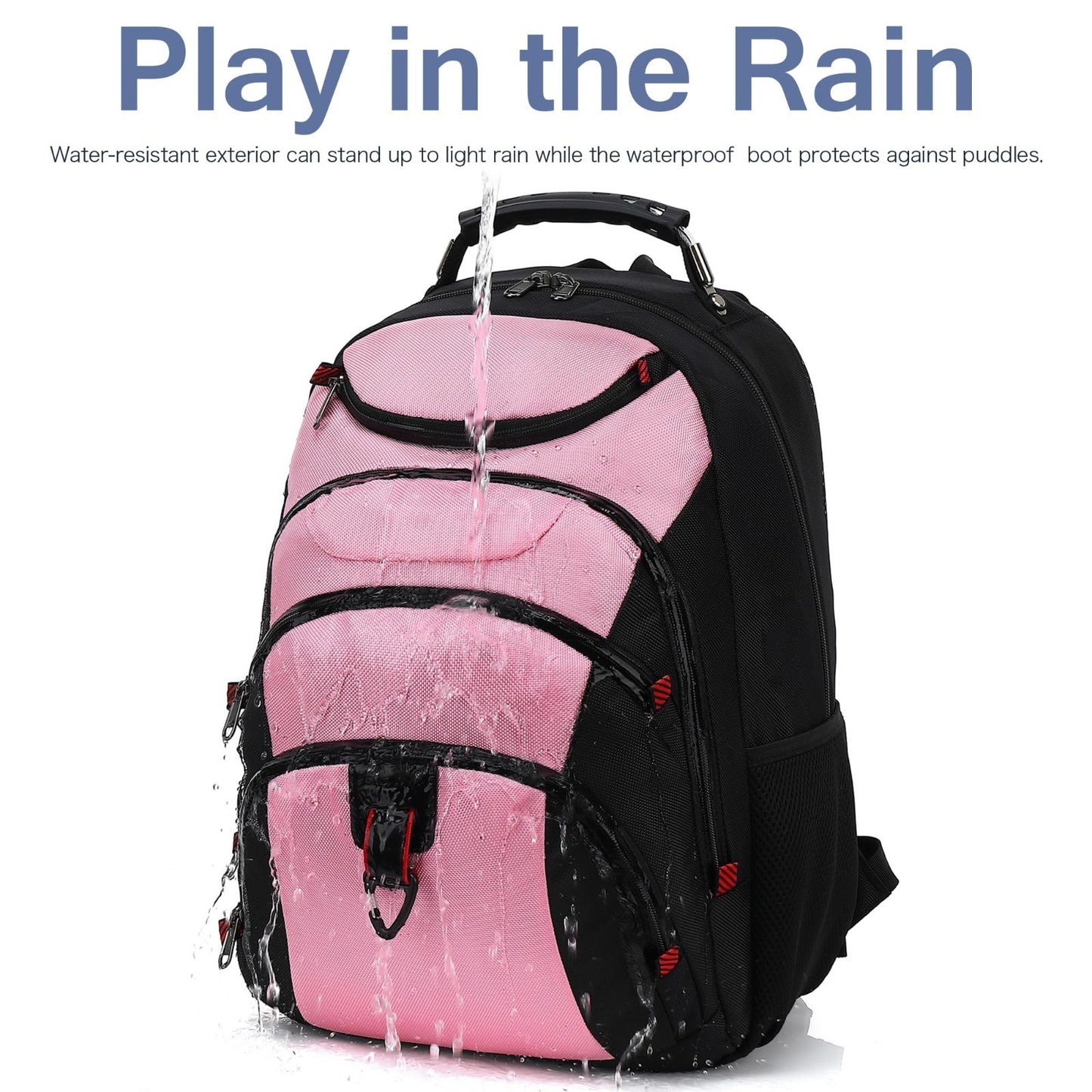 Waterproof 15.6" Laptop Backpack with USB Port, Anti Theft Travel Bag, Pink/Blac3