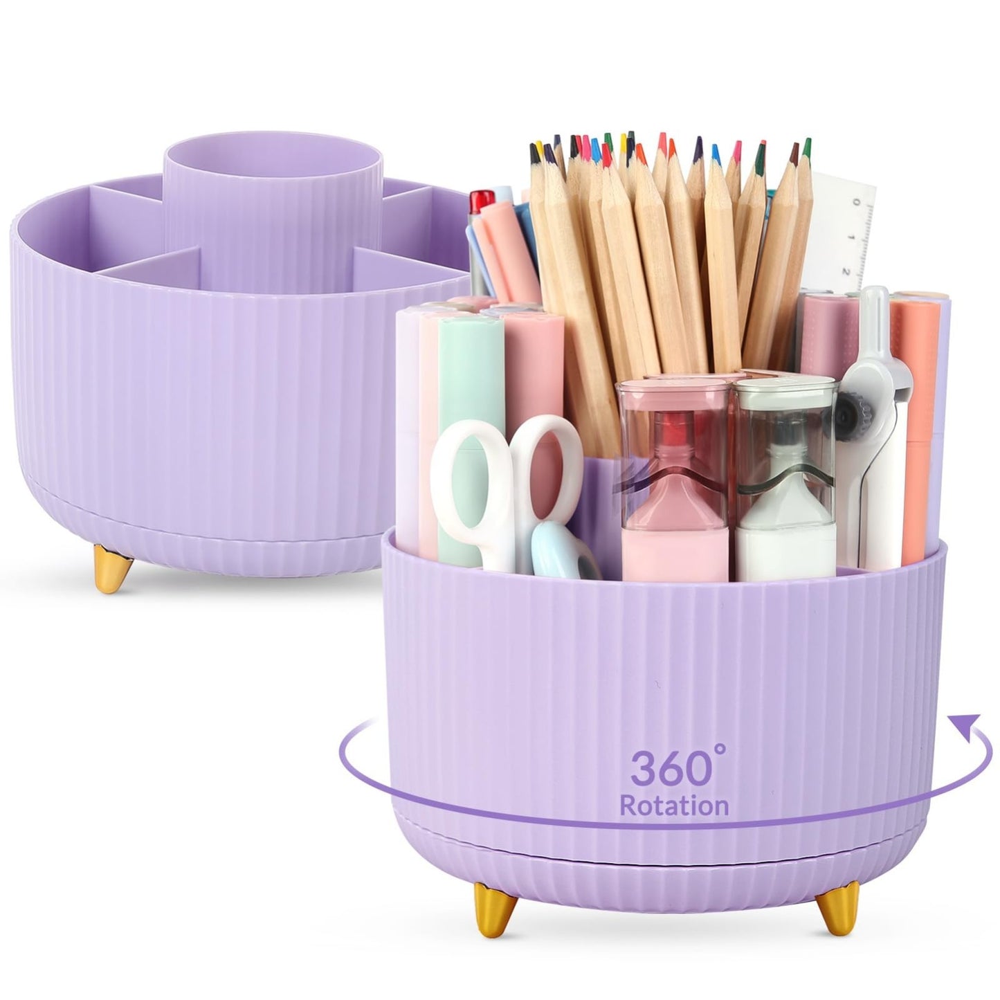 2 Pack 360° Rotating Pen Holder   Desk Organizer with 5 Slots, Office Supplies,1