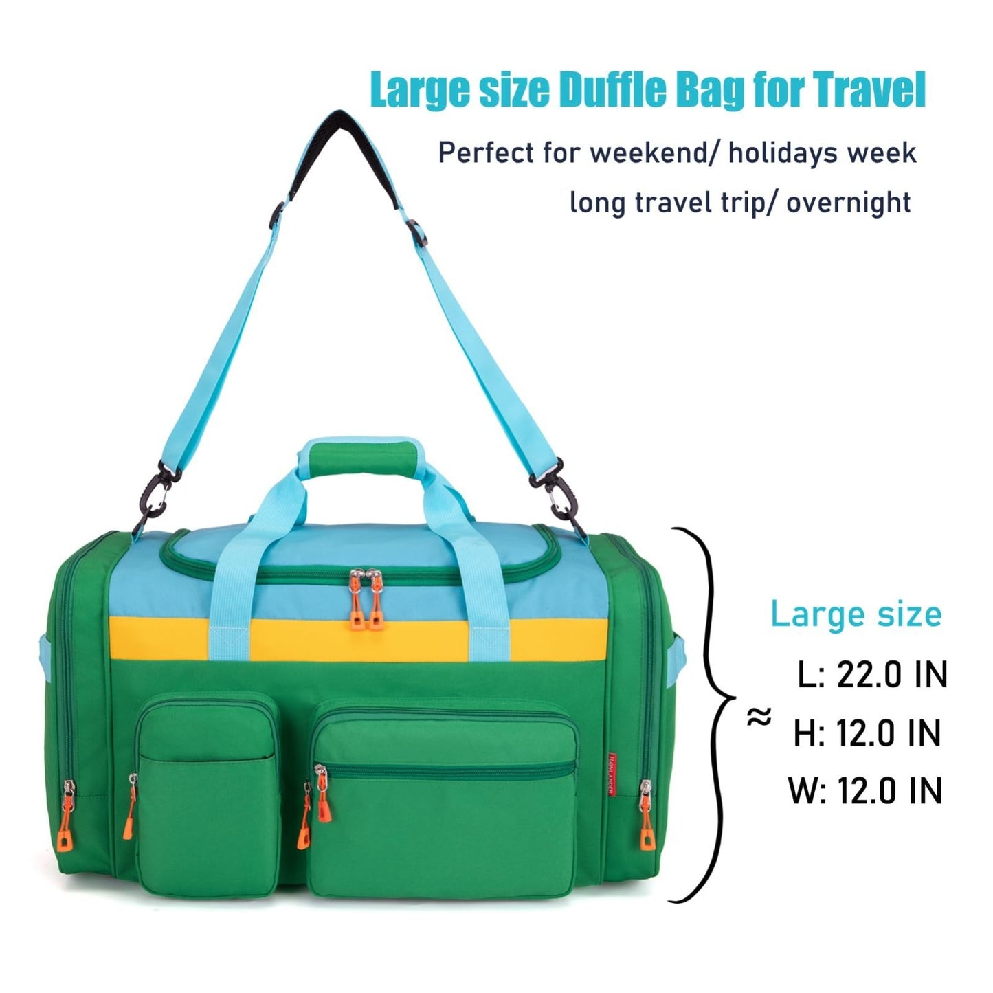 Spacious Kids Duffle Bag for Travel & Weekend Getaways, 22"x12"x12", Durable Pol4