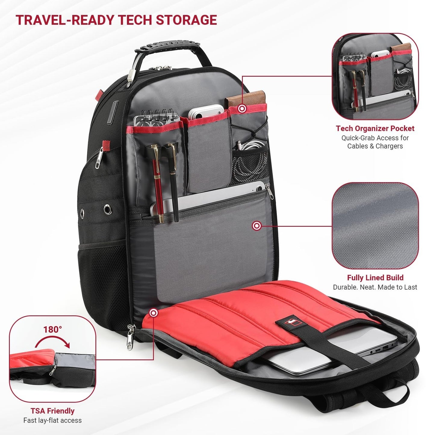 17" Travel Laptop Backpack, USB & Type C Charging, TSA Friendly, Multi Pocket Bu4