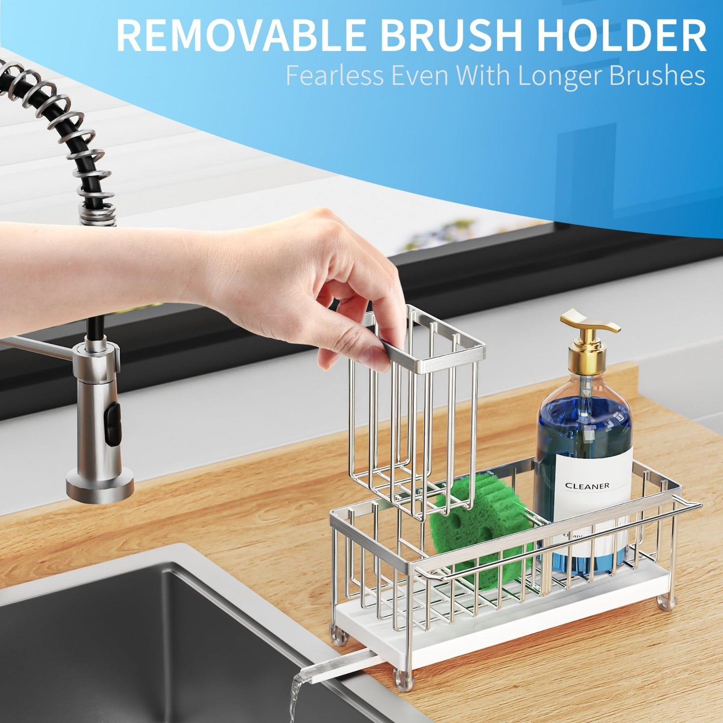 Kitchen Sink Caddy Organizer with Brush Holder, Rustproof Stainless Steel, Towel3