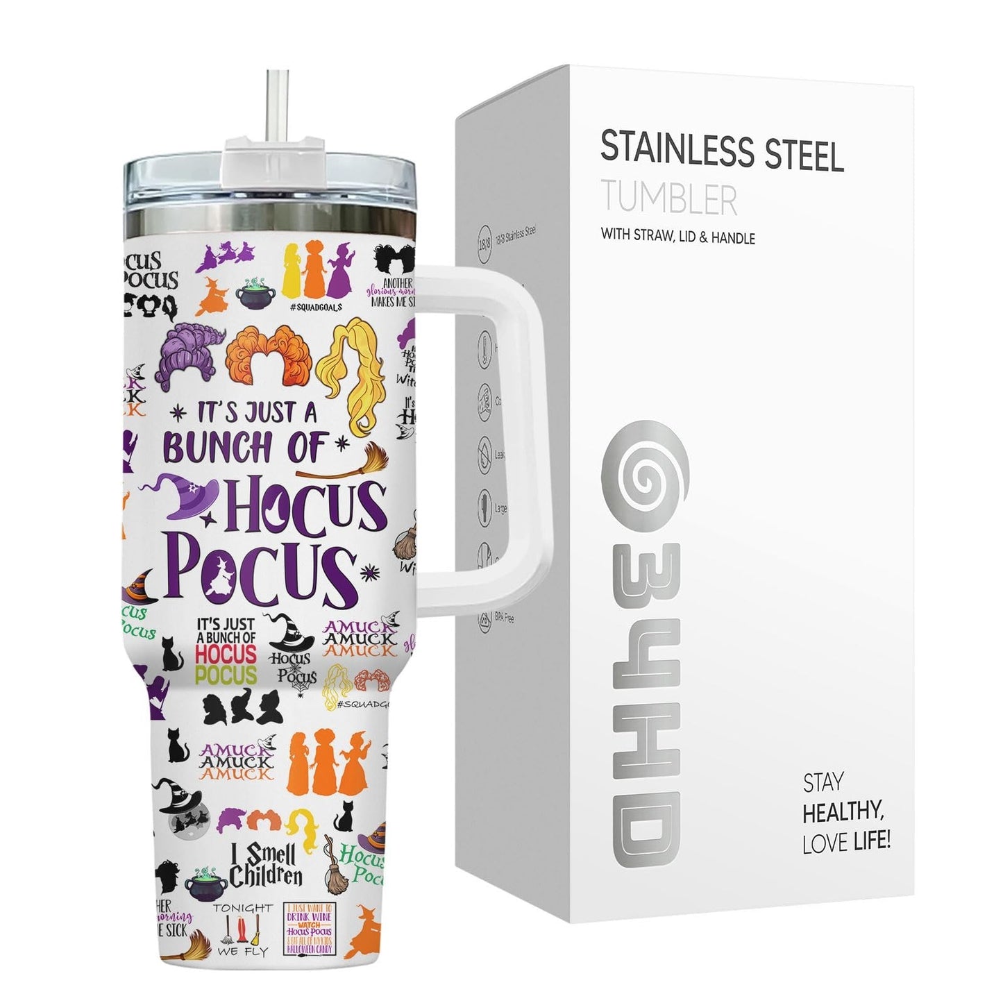 40oz Insulated Tumbler with Handle & Straw   Sanderson Sisters Coffee Mug, Spook5
