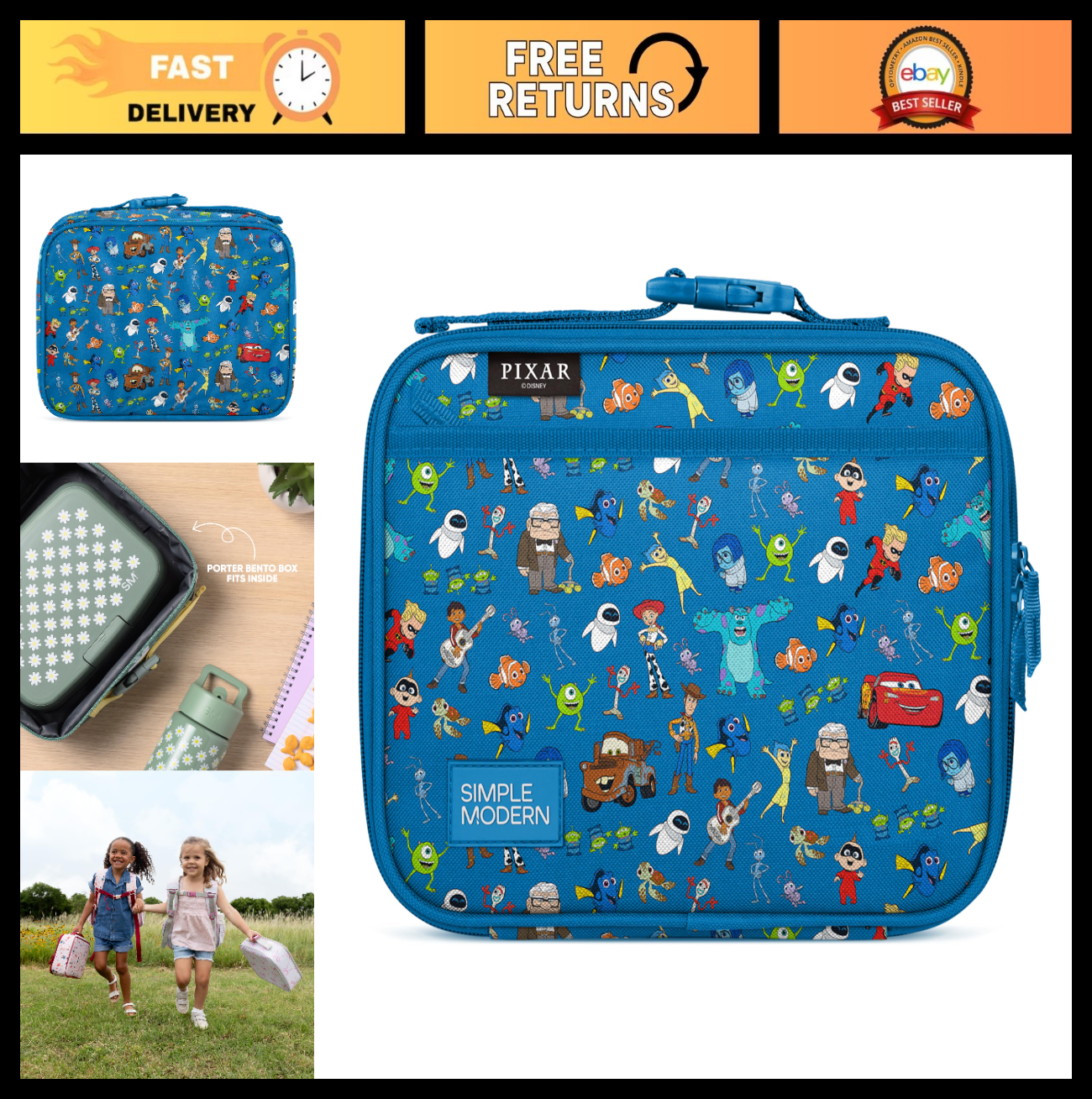 Disney Pixar Kids Lunch Box & Insulated Bag | Cute Bento Box for School | Small0