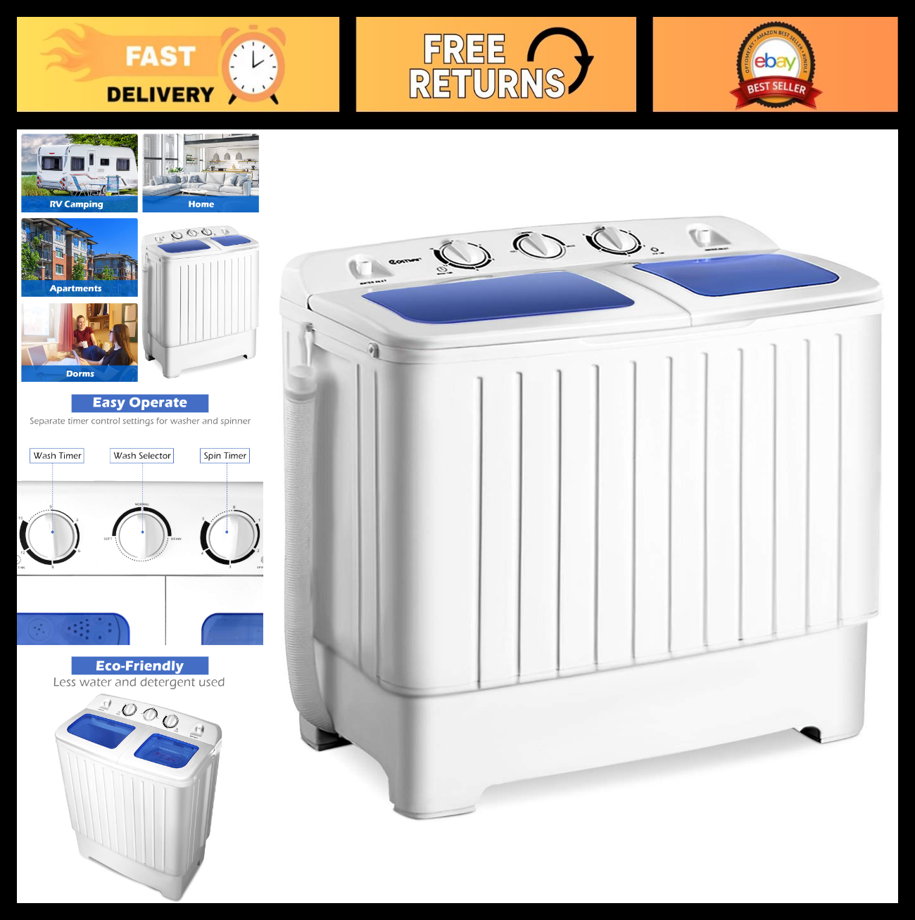 Compact Twin Tub Washing Machine 20lbs Mini Washer & Spinner   Portable Laundry0