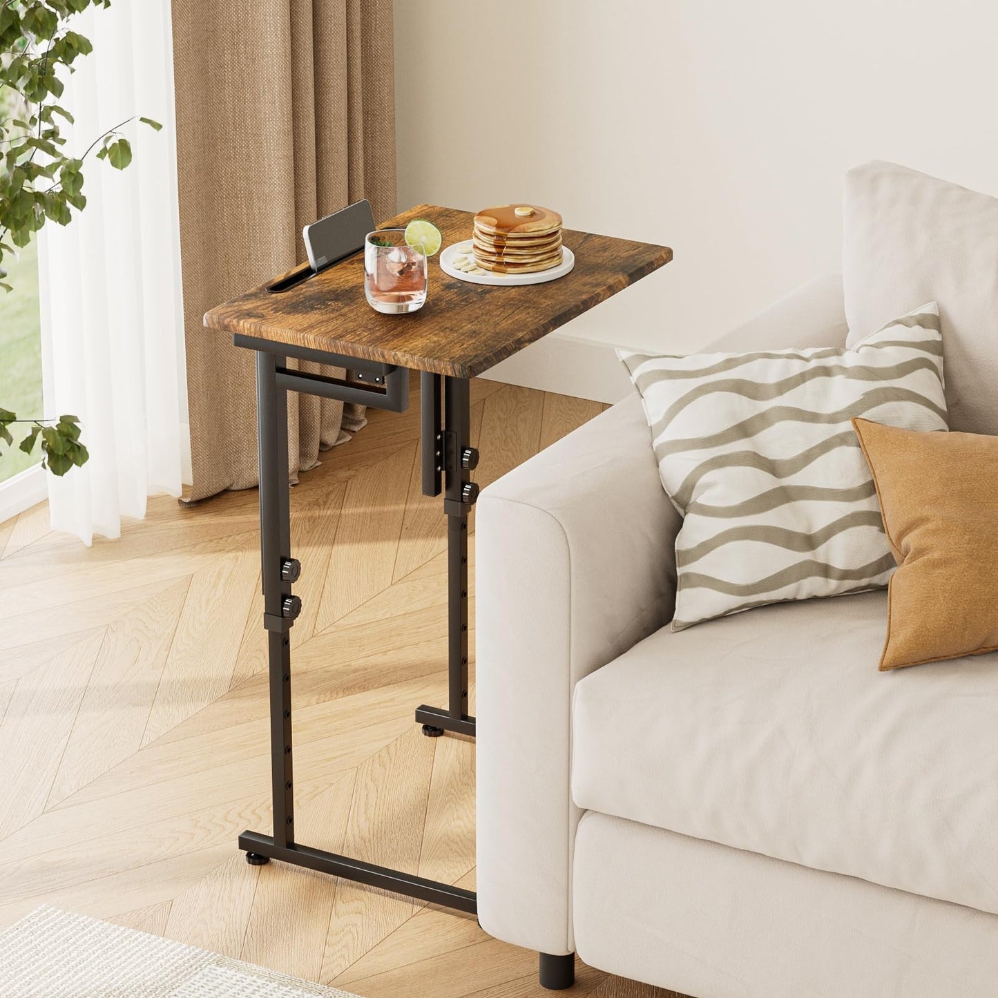 Adjustable Folding TV Tray Table - C-Shaped End Table, 6 Height Settings, Foldab2