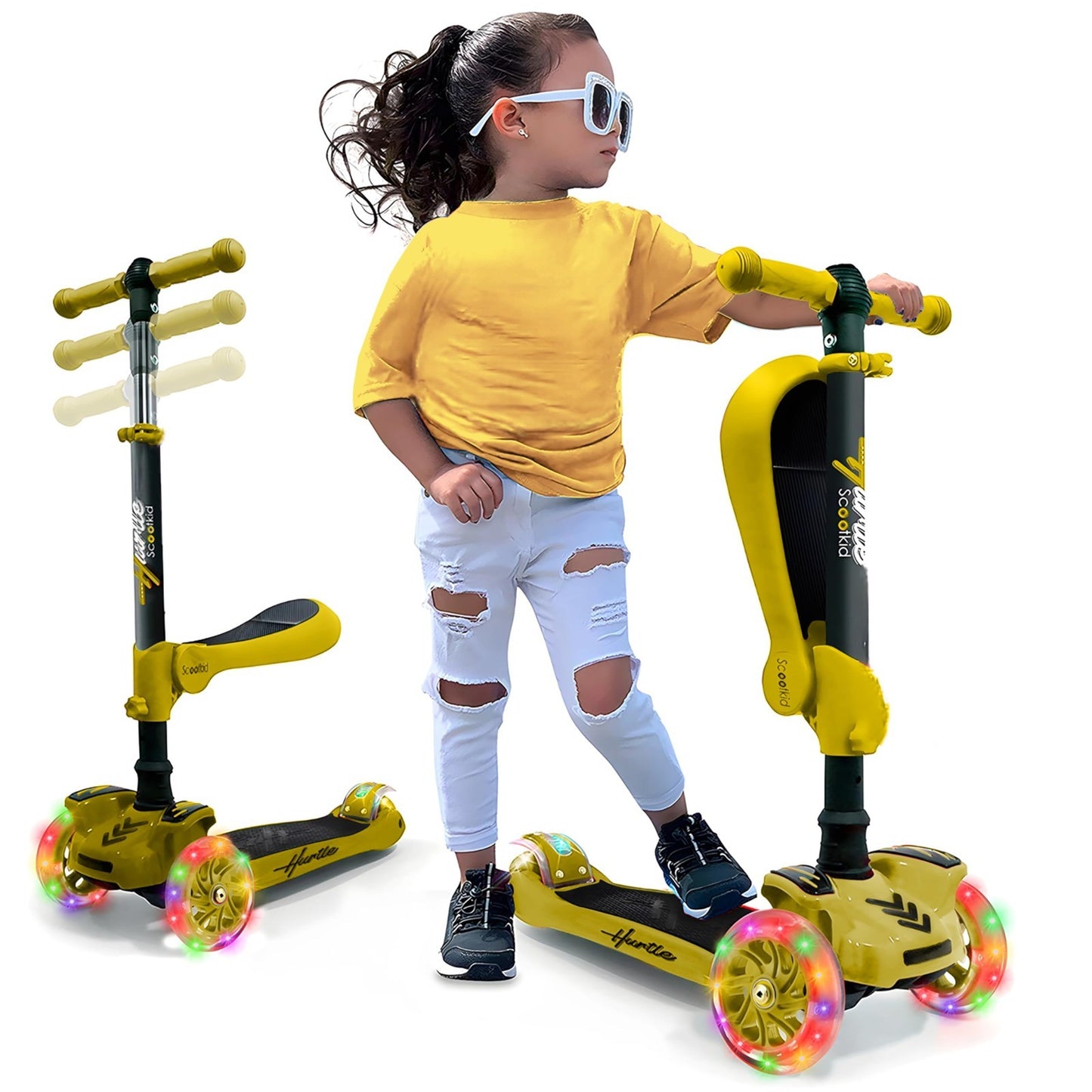 3-Wheeled Kids Scooter with LED Lights, Adjustable Handlebar, Foldable Seat - Si1