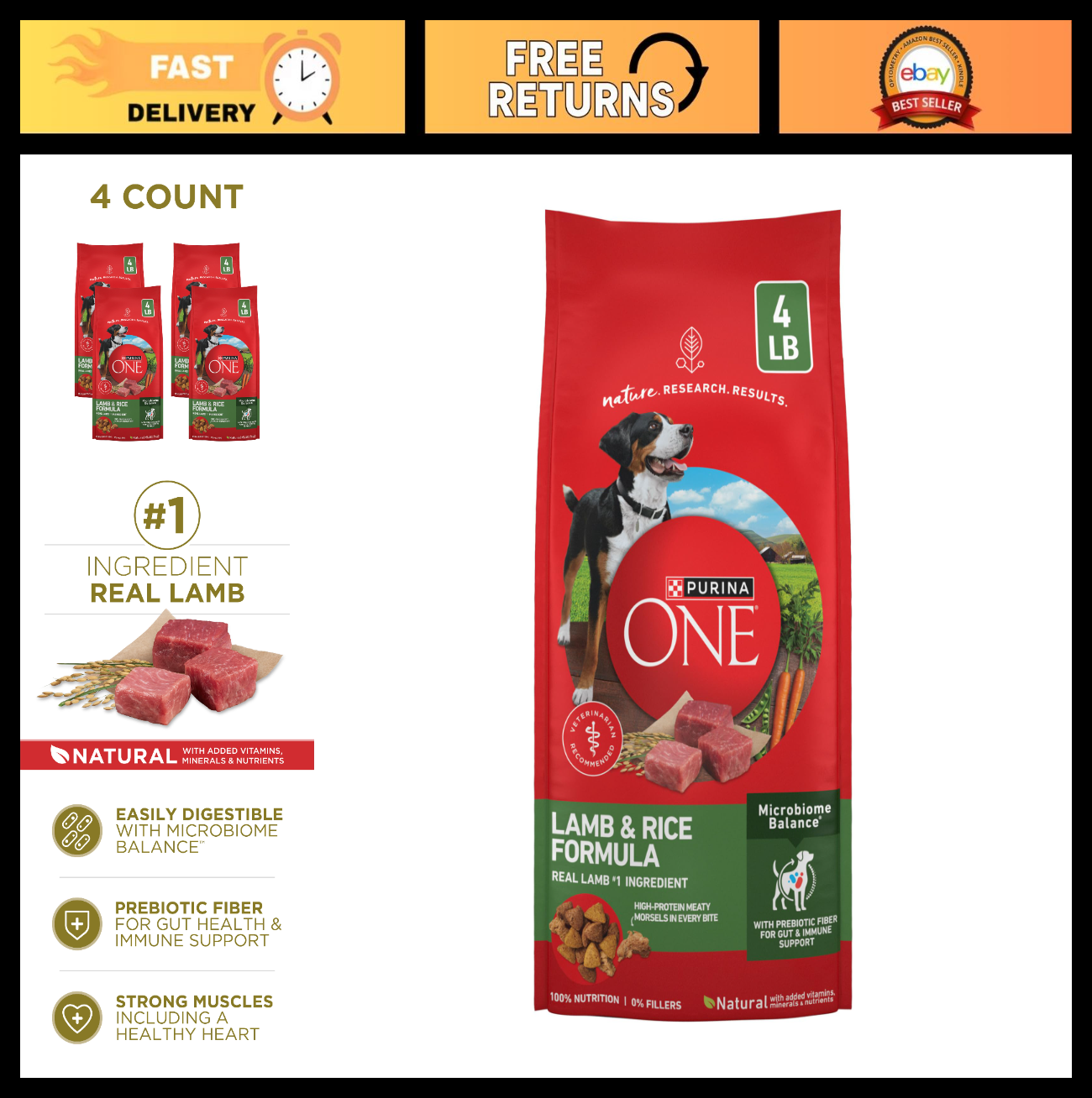 Premium Dry Dog Food   Lamb & Rice Formula, 4 Pack, 4 lb. Bags   Healthy Nutriti0