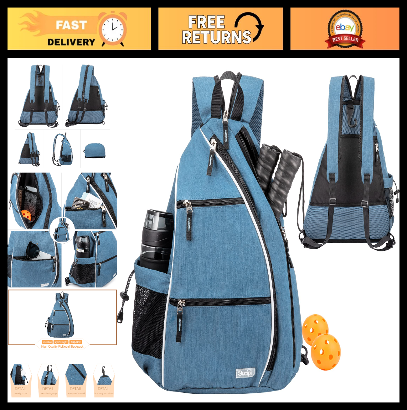 Adjustable Pickleball Backpack with Fence Hook, Large Capacity & Safety Pocket0