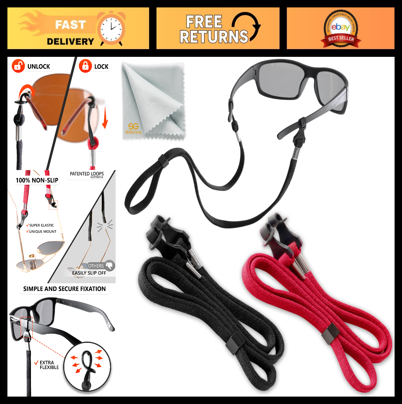 Eyeglass Holder Strap - Sunglasses Lanyard Retainer Cords for Men & Women - 2 Pc0