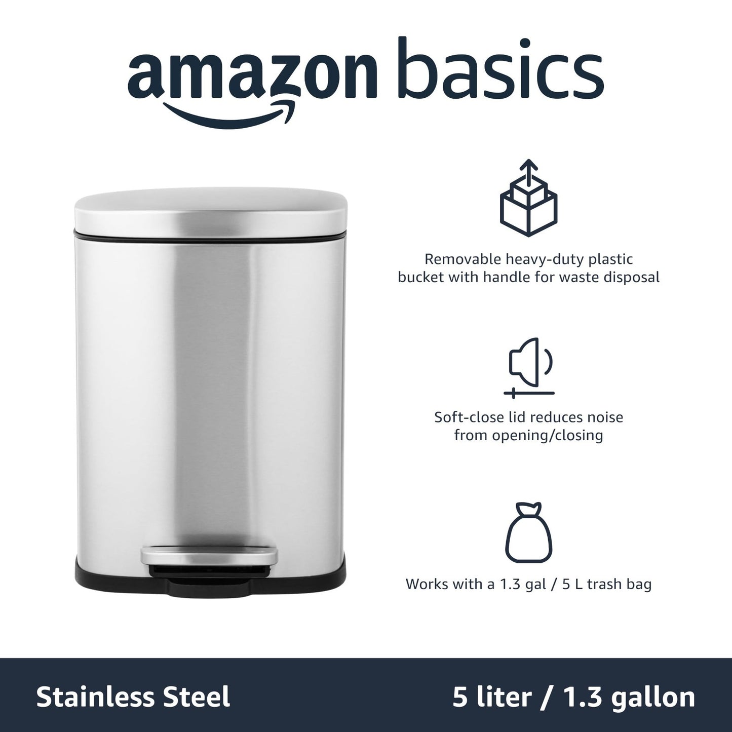 Mini Trash Can 1.32 Gallon Smudge Resistant Rectangular Bin with Soft Close Lid,4