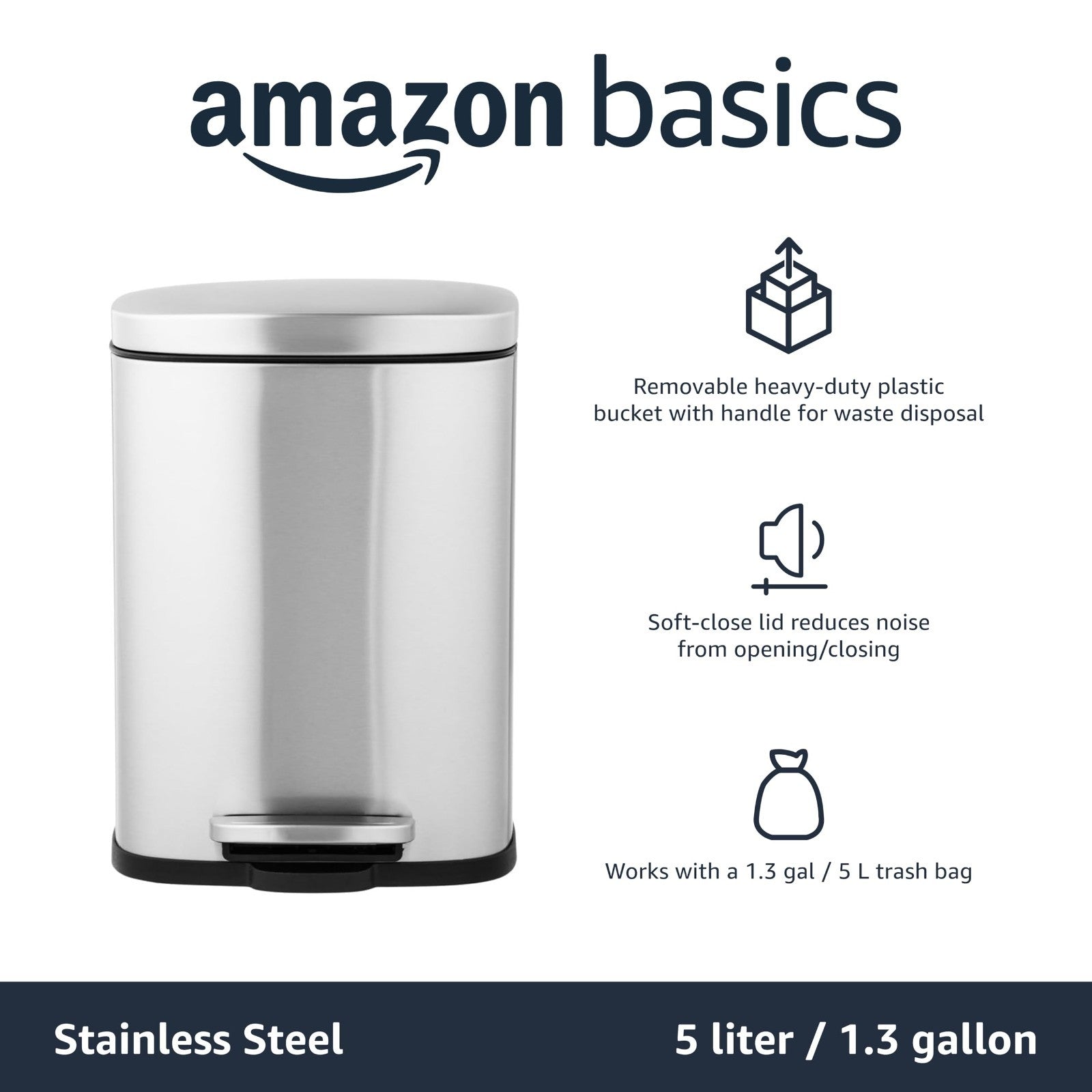 Mini Trash Can 1.32 Gallon Smudge Resistant Rectangular Bin with Soft Close Lid,4
