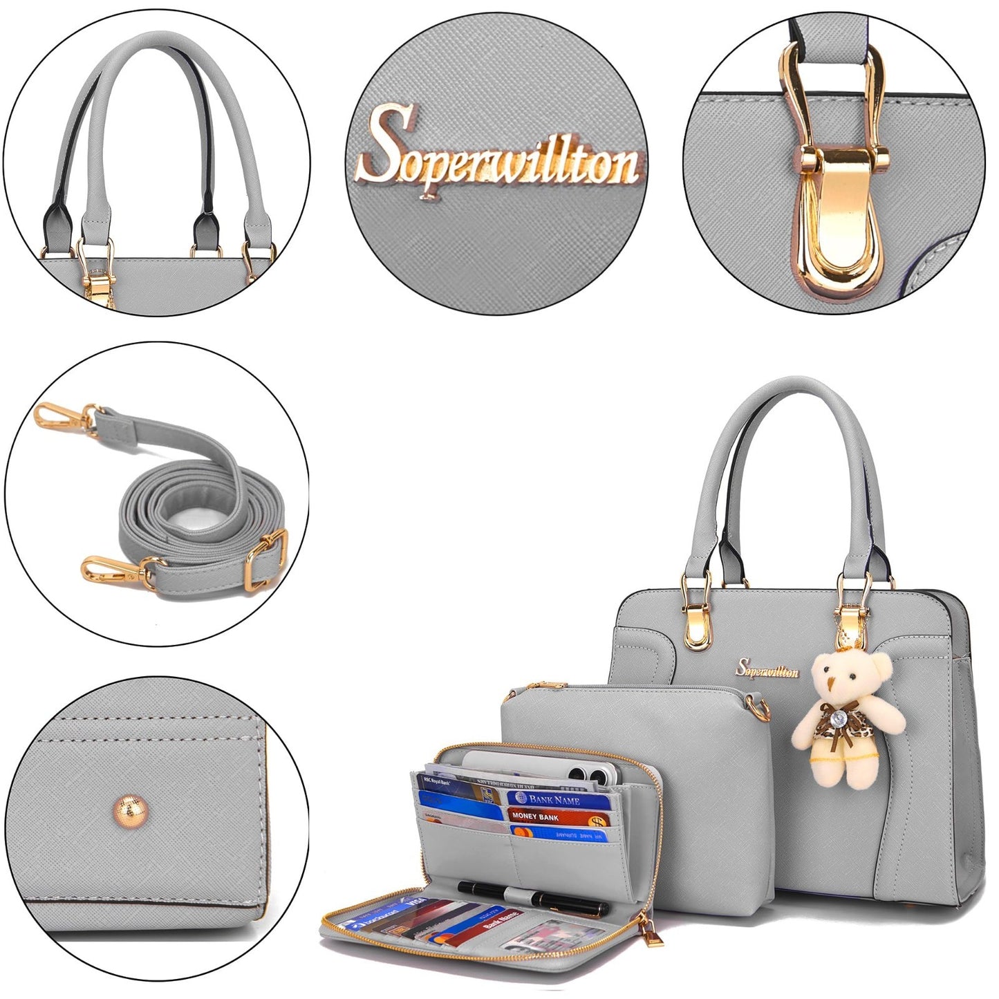 Stylish Women's 3-Piece Handbag Set - Shoulder Bag, Satchel & Wallet - Fashion P3