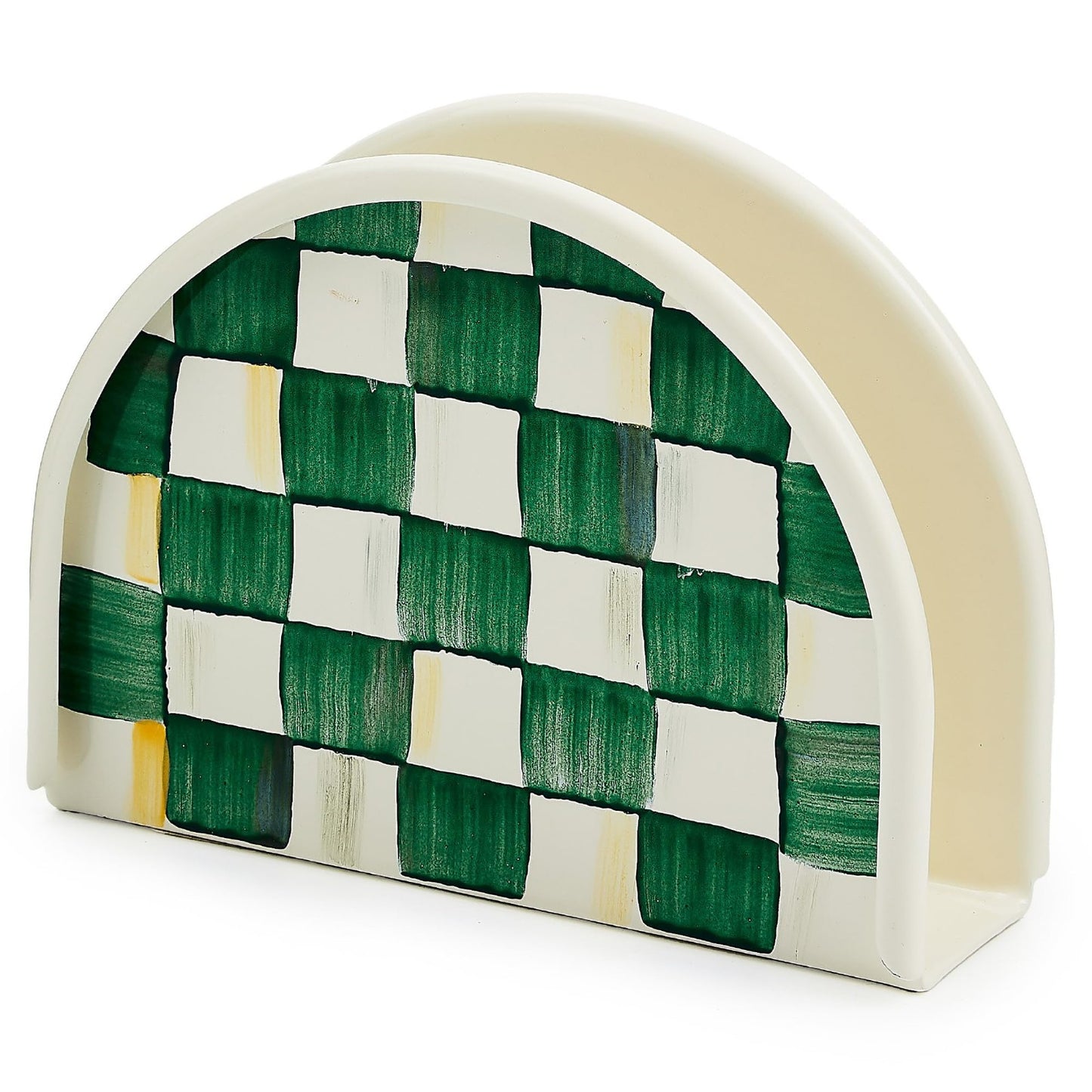 Stylish Enamel Napkin Holder for Kitchen, Table & Countertop - Green & White Che1