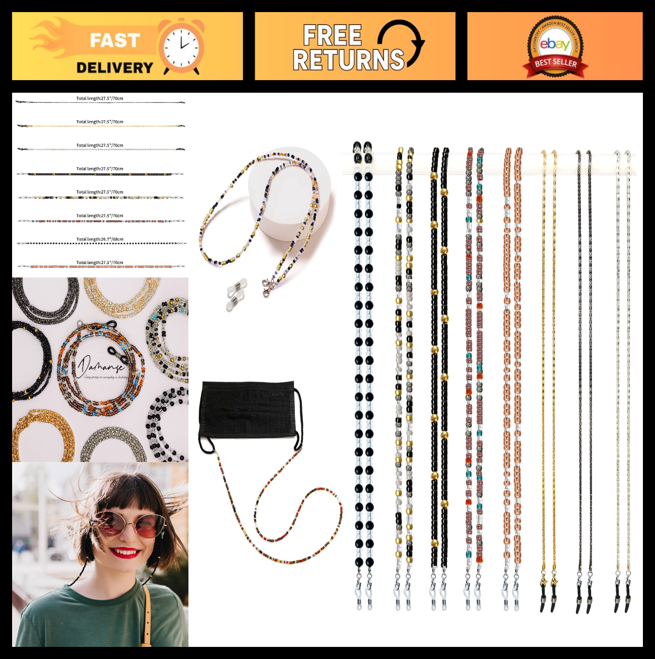 Beaded Eyeglass Chain Holders - 8 Pcs Neck Strap for Women, Stylish & Functional0