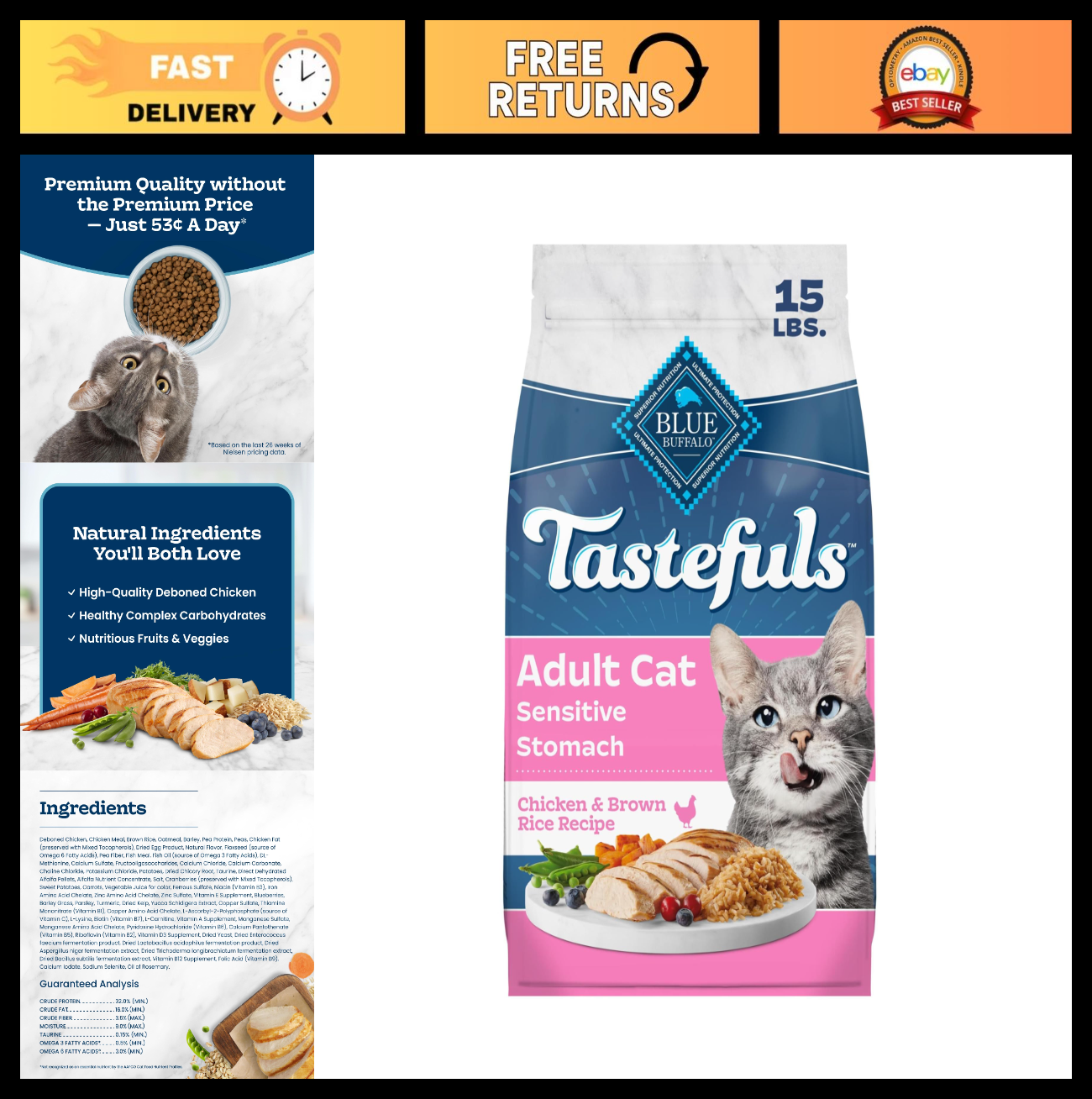 Sensitive Stomach Dry Cat Food, Chicken Flavor, 15 lb   Grain Free, Adult Formul0
