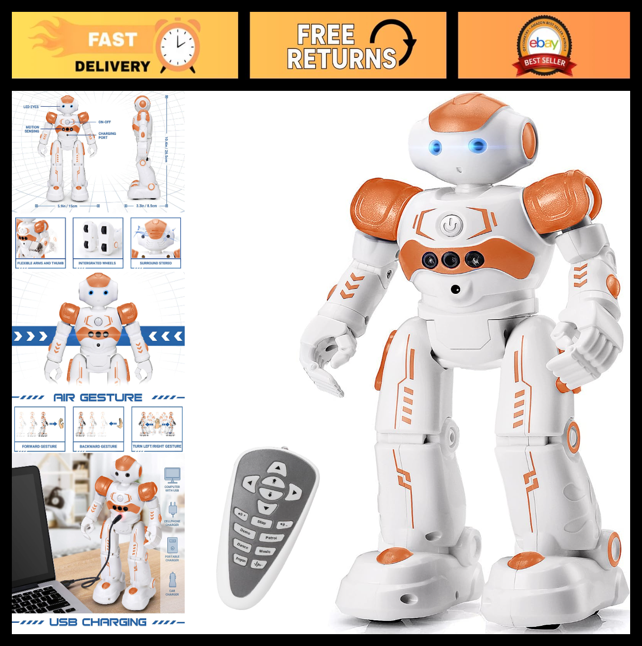 Programmable RC Robot Toy for Kids   Gesture Control, Smart Remote, Gift for Age0