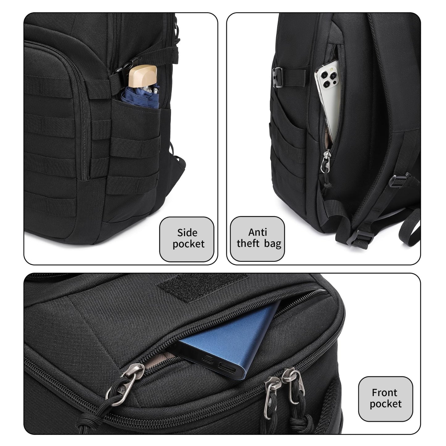 Tactical Military Backpack   Small Black Assault Bag for Men, Outdoor Gear7