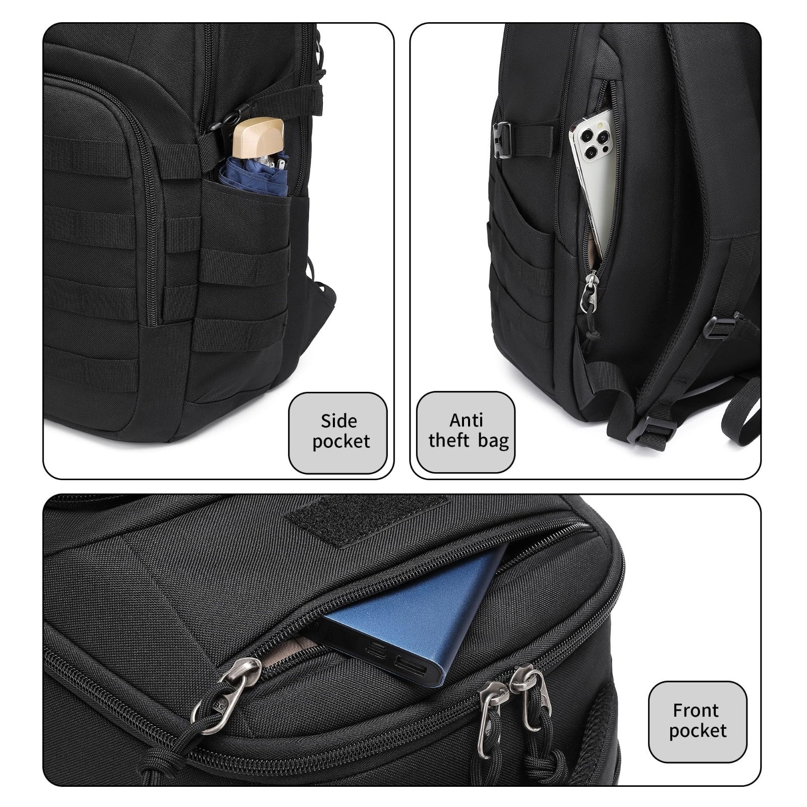 Tactical Military Backpack   Small Black Assault Bag for Men, Outdoor Gear7