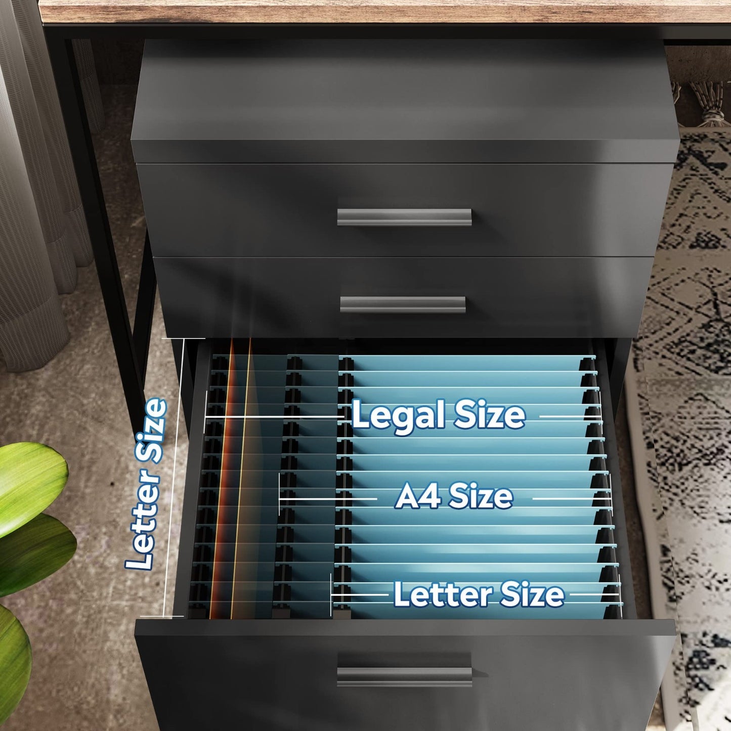 3 Drawer File Cabinet for Home Office   Wood Under Desk Storage, Rolling Printer3