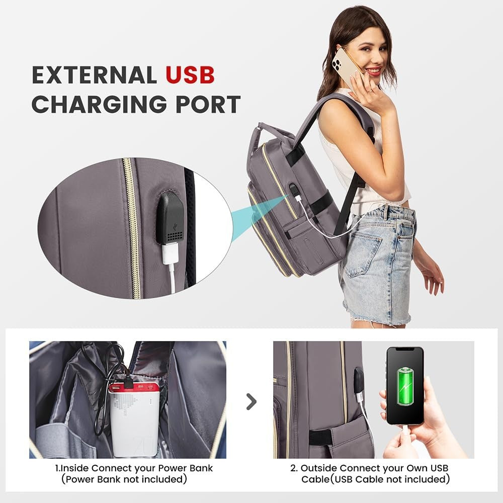 Stylish Water Resistant Laptop Backpack for Women   Travel Work Bag with USB Por4