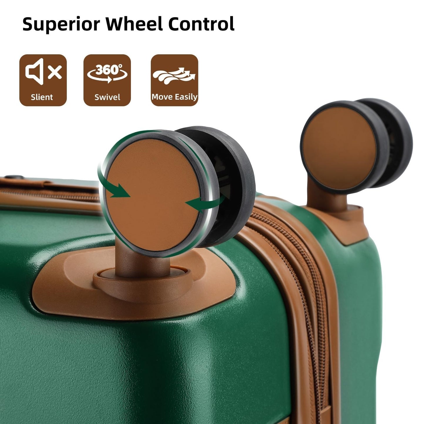 Expandable 3-Piece Carry-On Luggage Set, Green - Airline Approved, 360° Spinner6