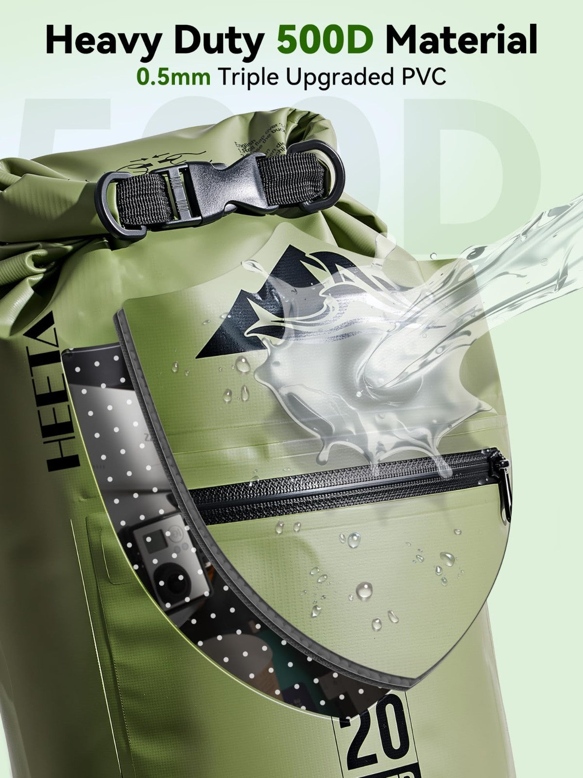 Lightweight Waterproof Dry Bag with Zipper Pocket - 5L/10L/20L/30L/40L for Trave3