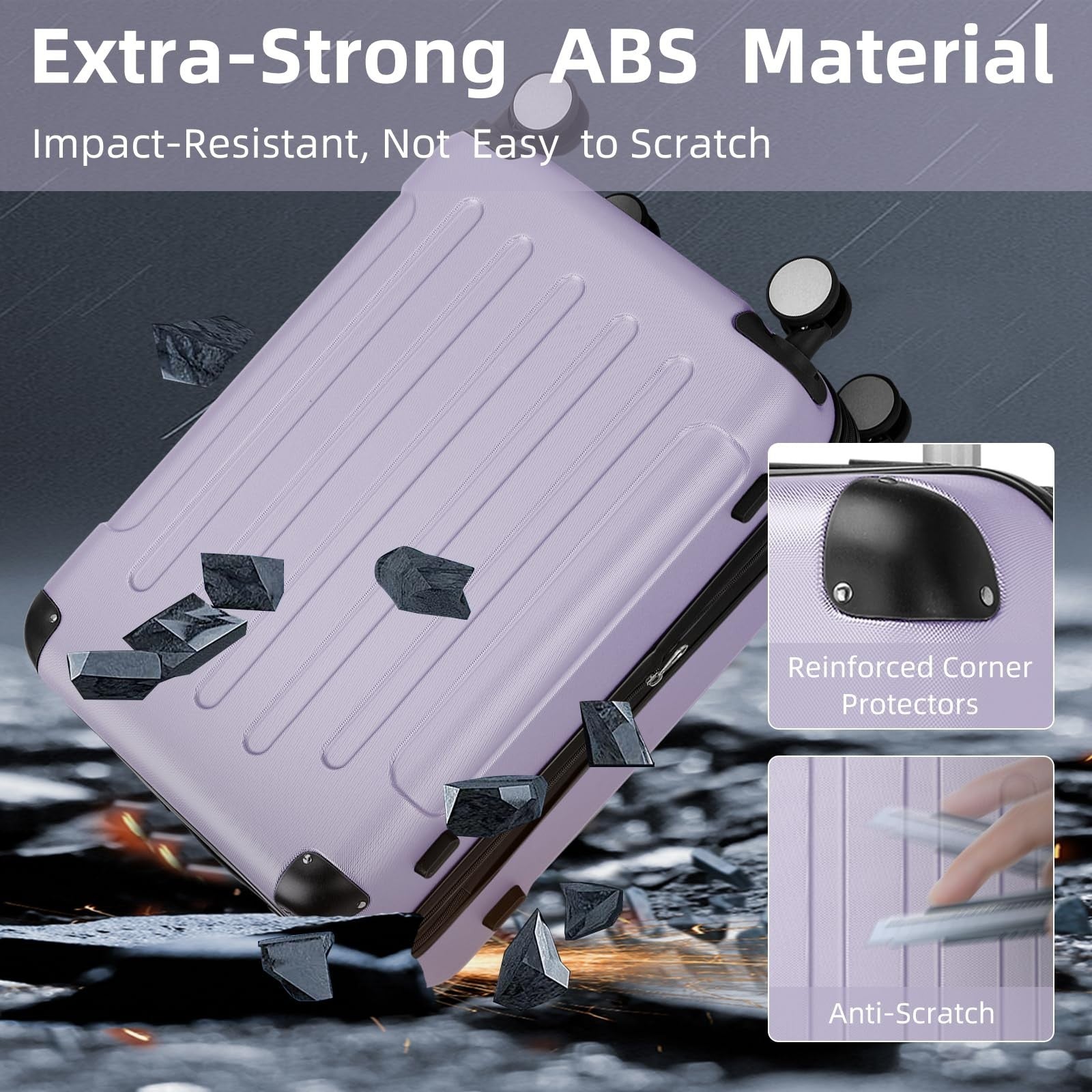 Expandable 6-Piece Luggage Set - Lavender Purple, Lightweight ABS, TSA Lock, 3604