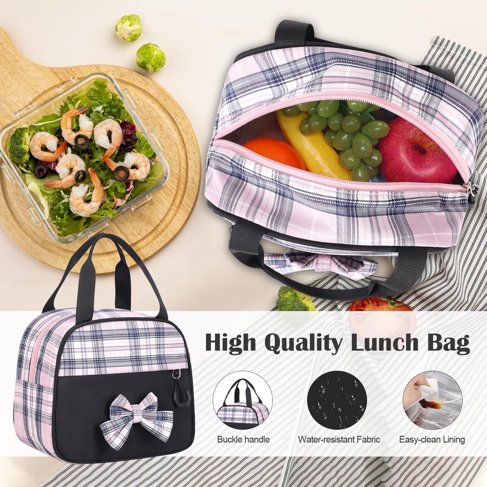Cute Bow Backpack for Girls   School Bag with Lunch Bag & Pen Case, Stylish & Fu5