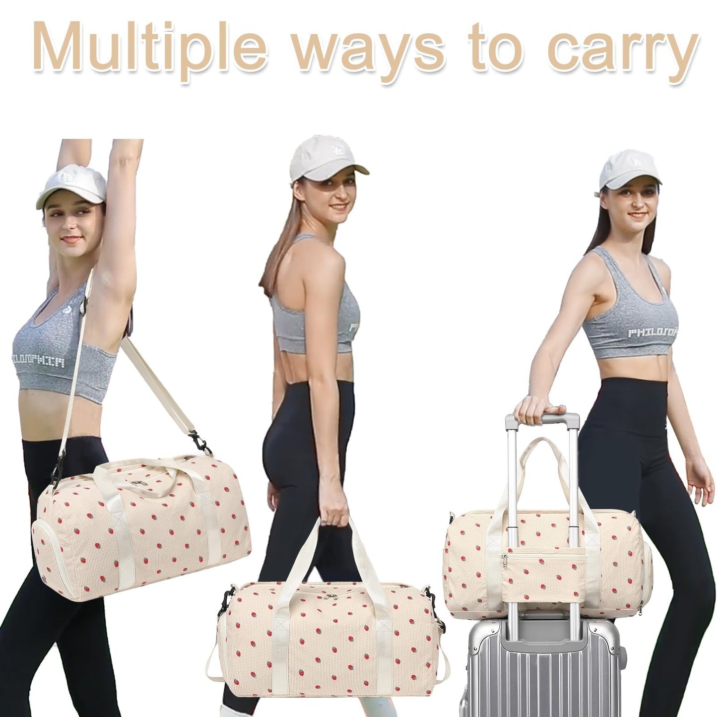 Cute Girls Duffle Bag with Shoes Compartment & Wet Separation - Waterproof Gym &5