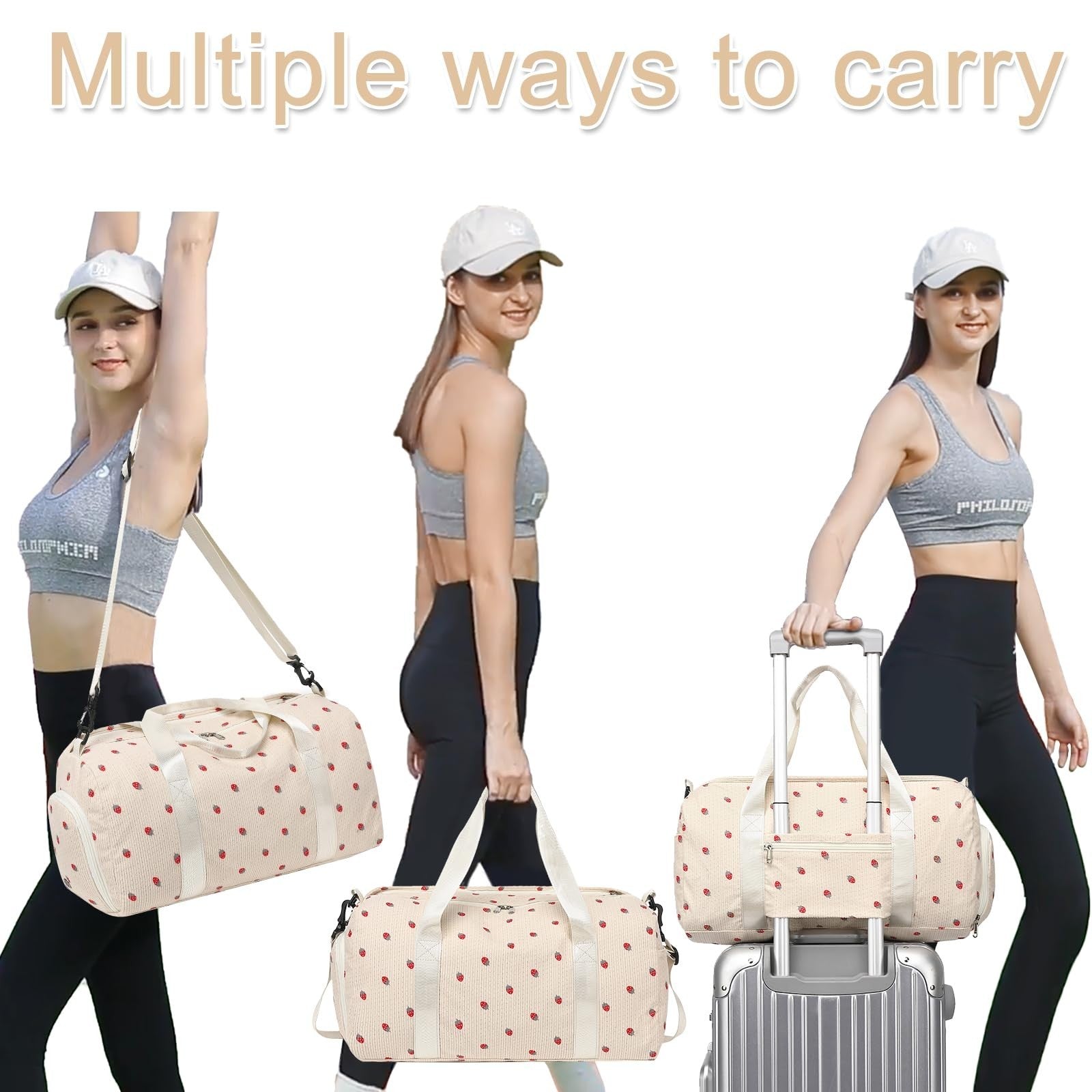 Cute Girls Duffle Bag with Shoes Compartment & Wet Separation - Waterproof Gym &5