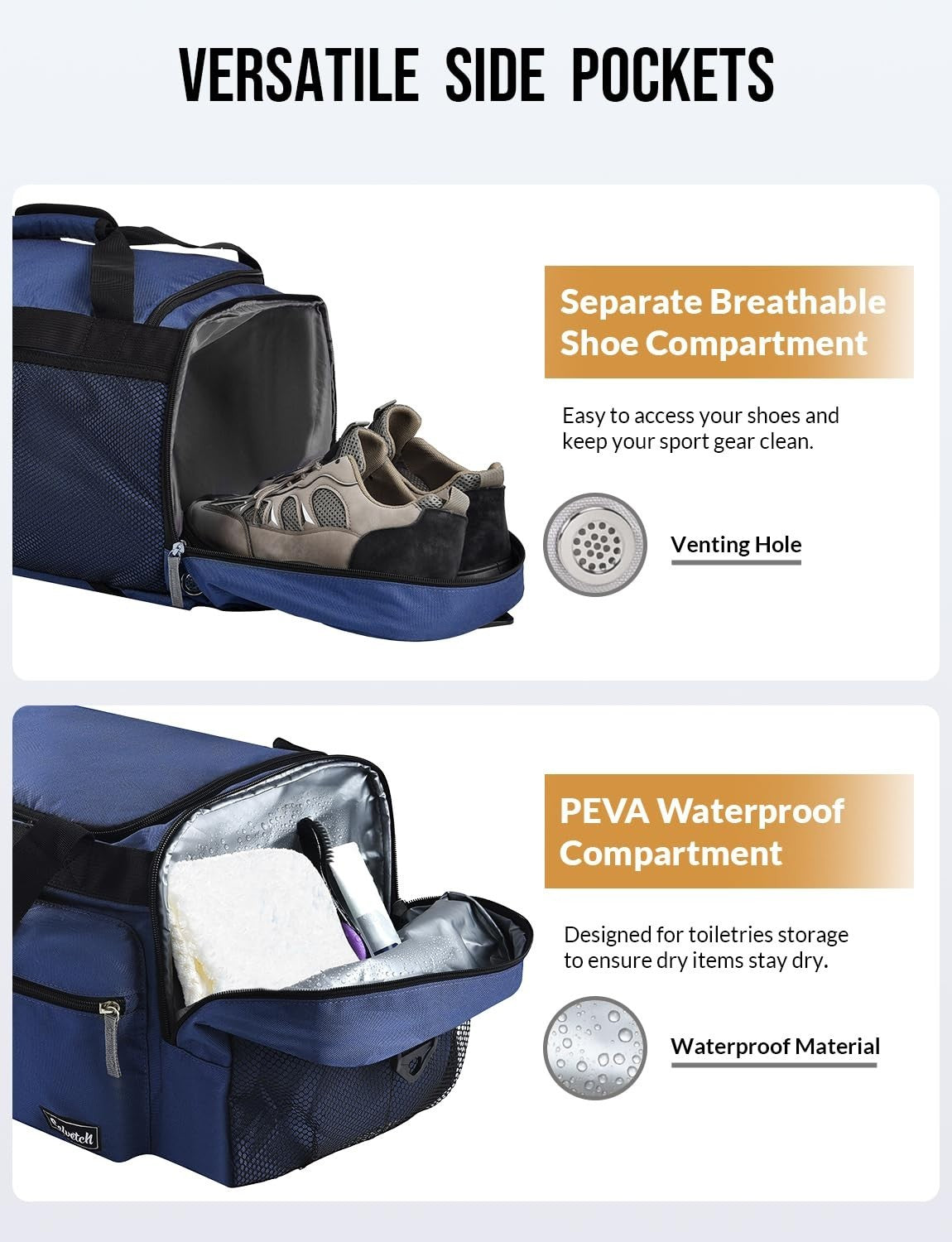 3-in-1 Gym Bag for Men & Women | Navy Blue Travel Duffel with Wet Pocket & Shoe3
