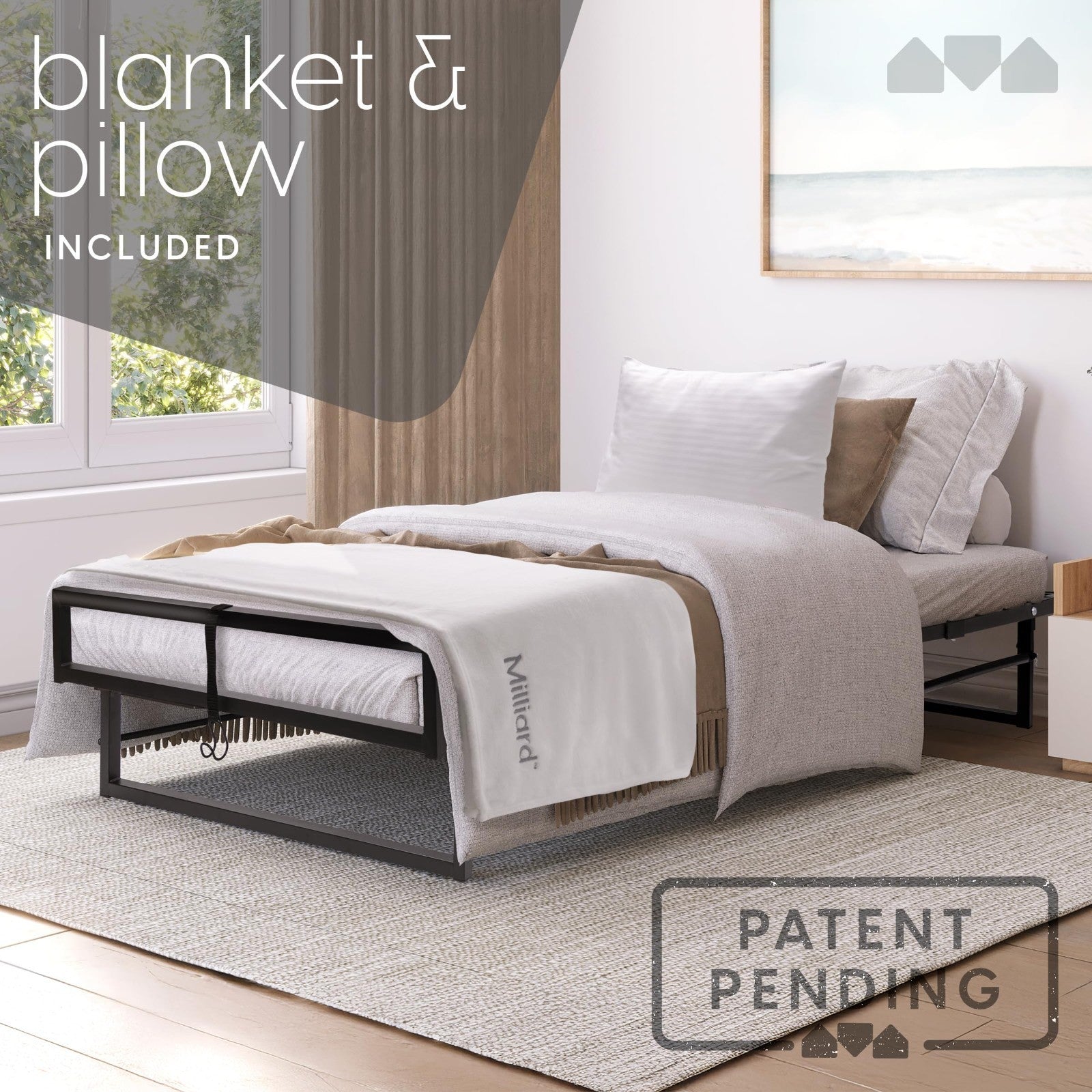 Deluxe Twin Folding Bed with Mattress, Portable Rollaway Bed, Bonus Pillow & Bla12