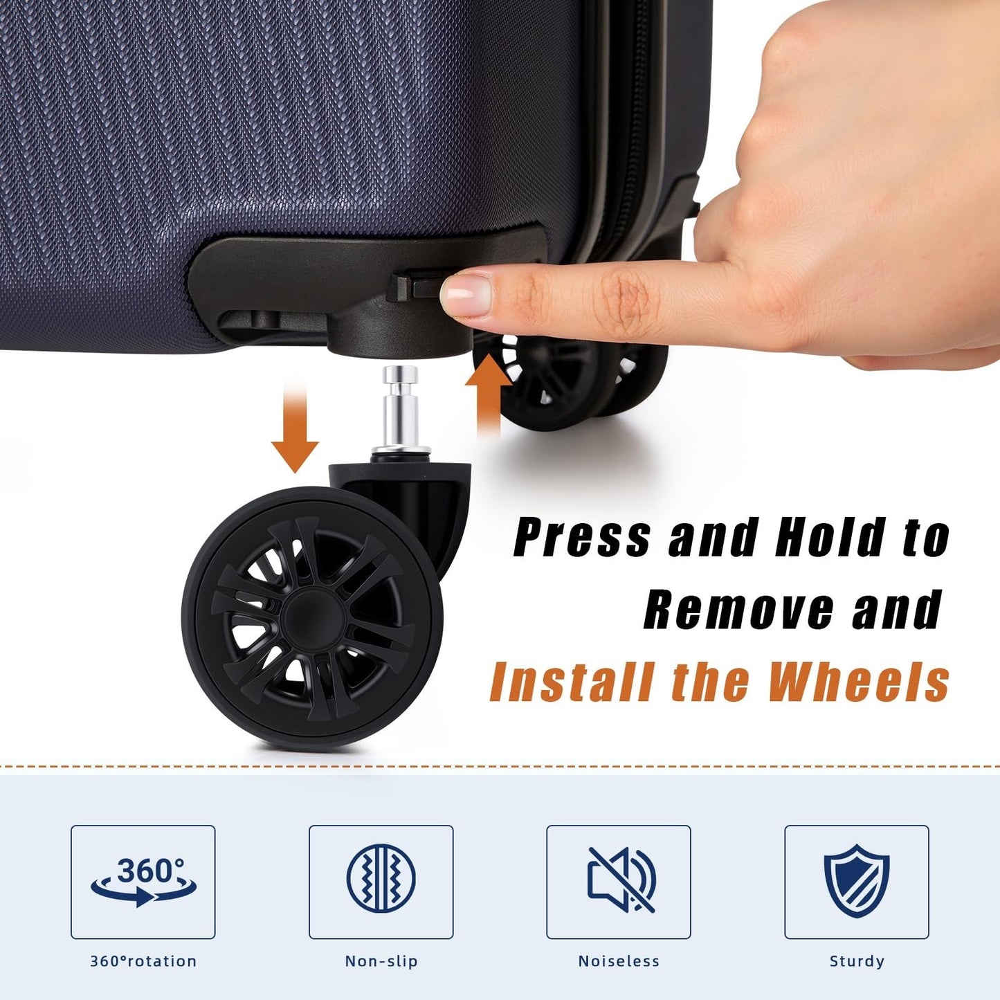 3-Piece Airline Approved Hardcase Luggage Set - 20" Deep Blue, Scratch Resistant3