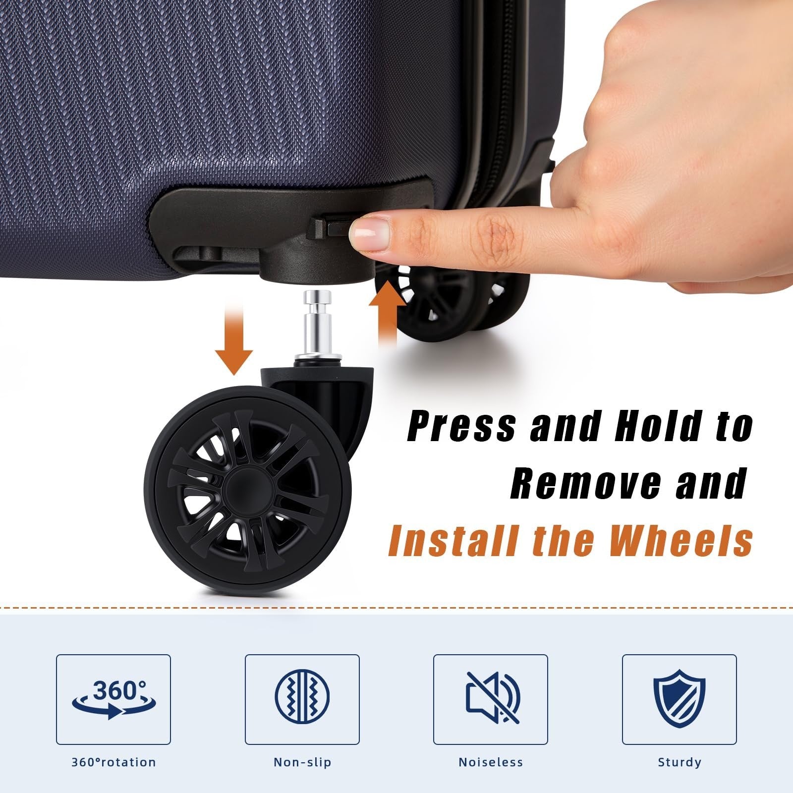 3-Piece Airline Approved Hardcase Luggage Set - 20" Deep Blue, Scratch Resistant3