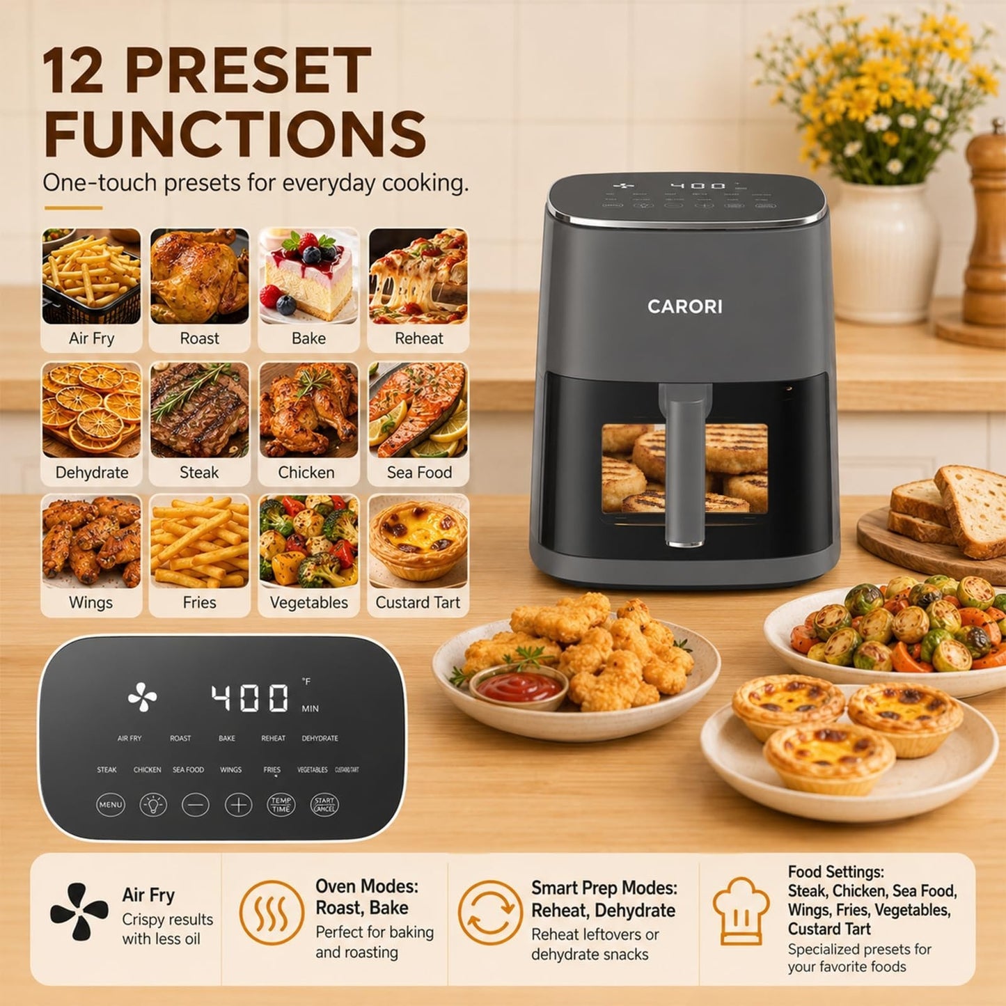 6 Qt Air Fryer with Viewing Window, 12 Cooking Presets, 1700W, Nonstick Basket3