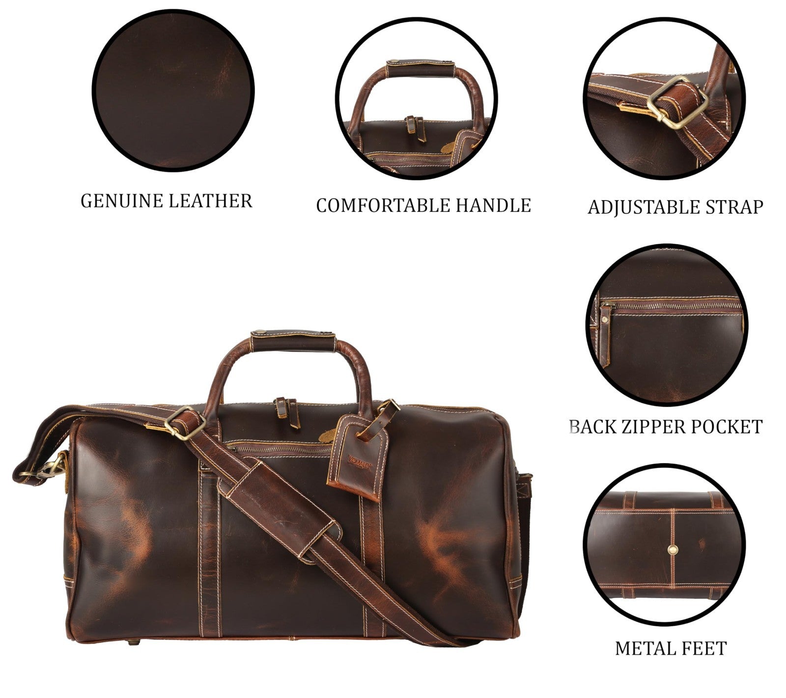 Leather Duffle Bag for Travel, Overnight & Gym - 20 Inch Holdall for Men & Women4
