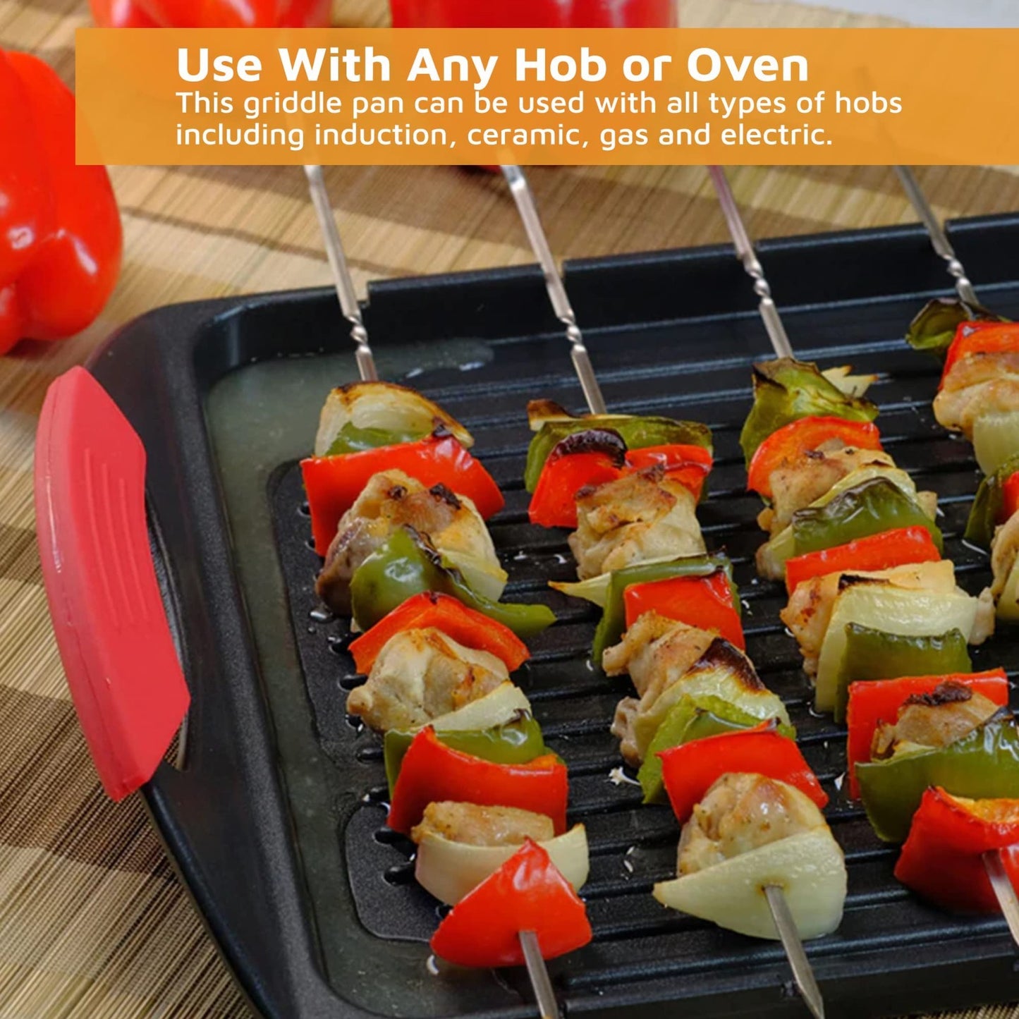 Cast Aluminum Griddle with Handles & 6 Stainless Steel Skewers for Grilling3