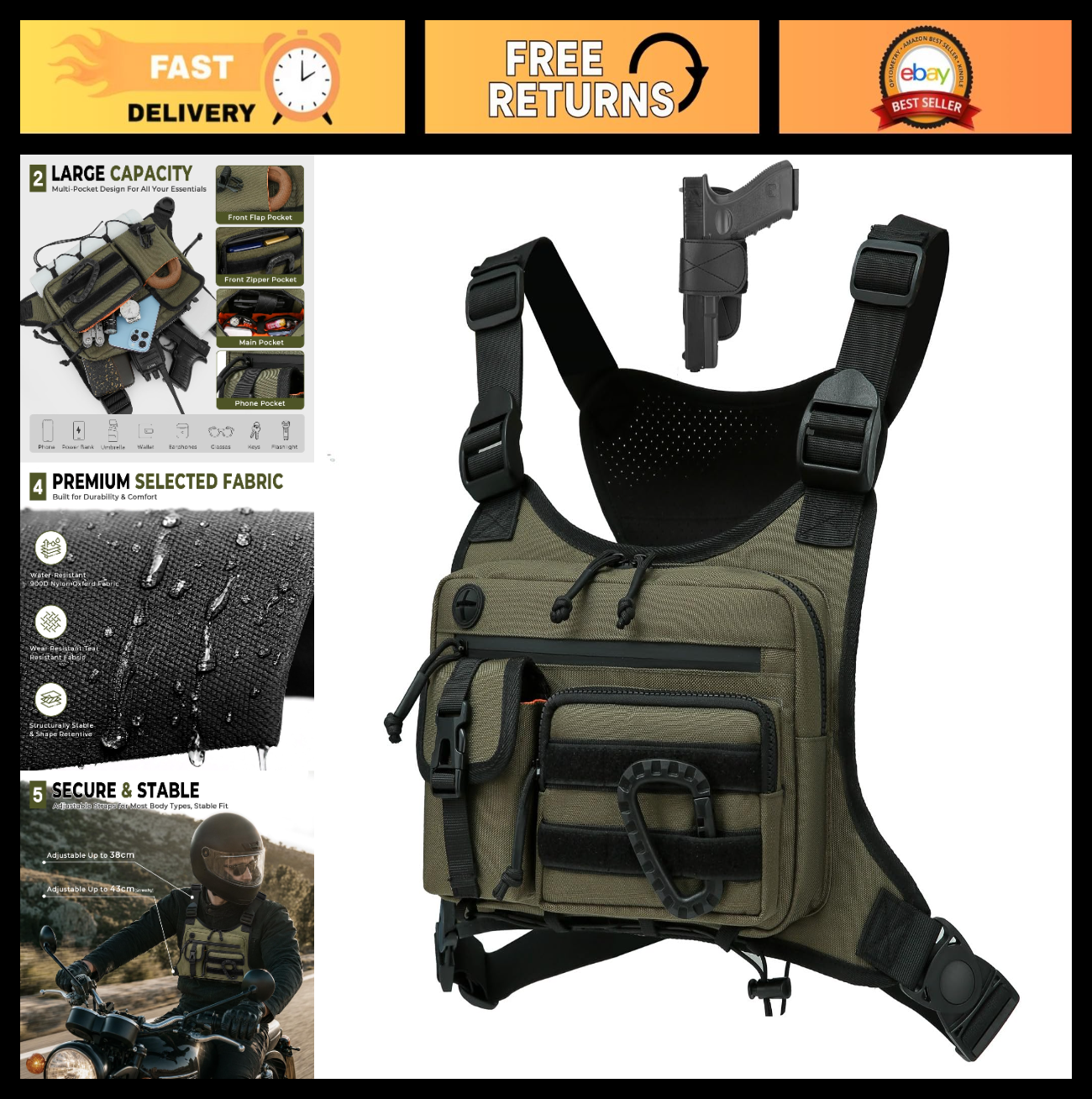 Tactical Chest Bag for Men & Women - Outdoor EDC Pack for Running, Cycling, Work0