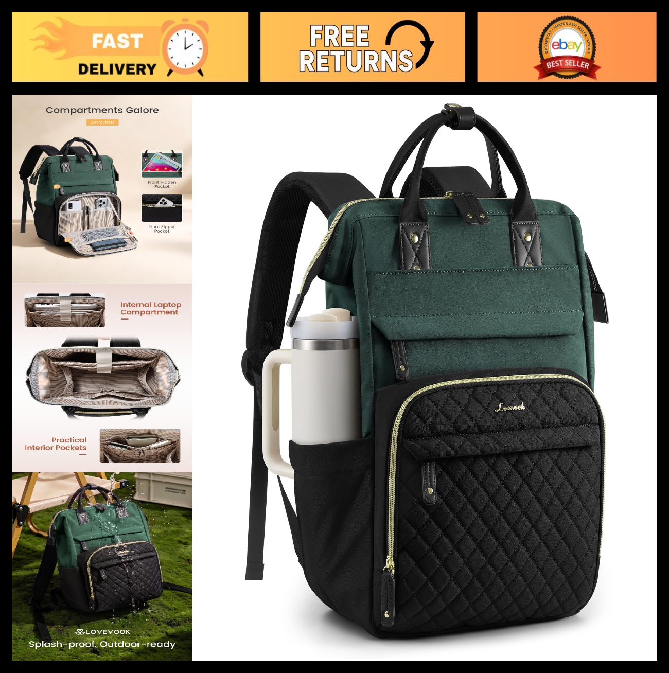 Quilted Laptop Backpack for Women   Stylish Work Bag, Teacher & Nurse Purse0