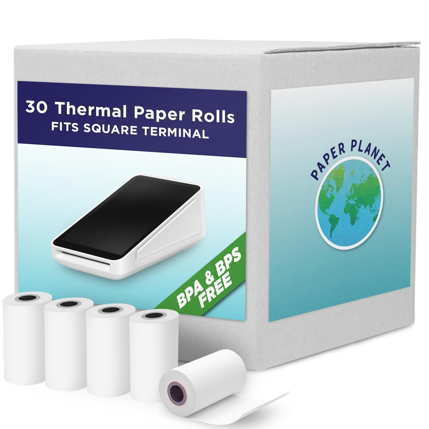Phenol-Free Thermal Paper Rolls for Square Terminal | 30 Pack | BPA & BPS Free,1