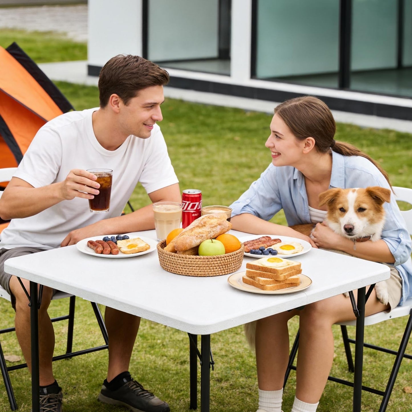 36" Square Folding Table - Portable, Heavy Duty, No Assembly, Ideal for Camping,2